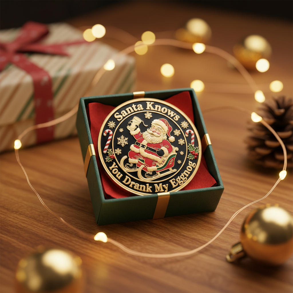 🎁✨ Santa Knows You Drank My Eggnog Coin – Hilarious Holiday Gift for Christmas & Special Occasions