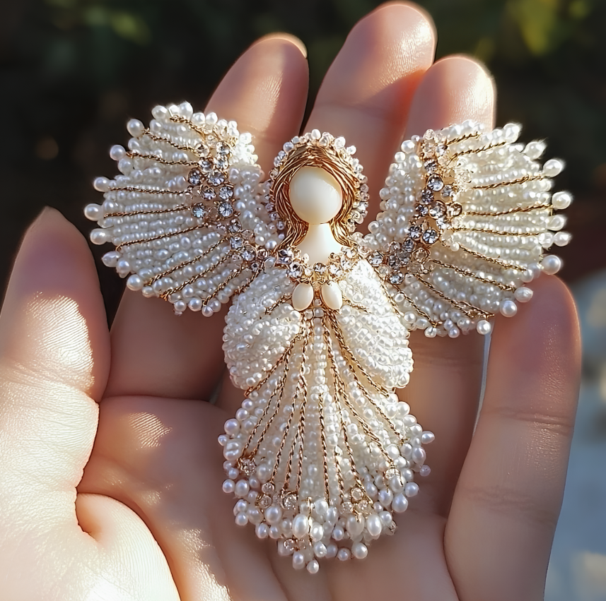 💎✨ Handmade Pearl Angel Brooch - Perfect Gift for Holidays & Special Occasions! 💝👼