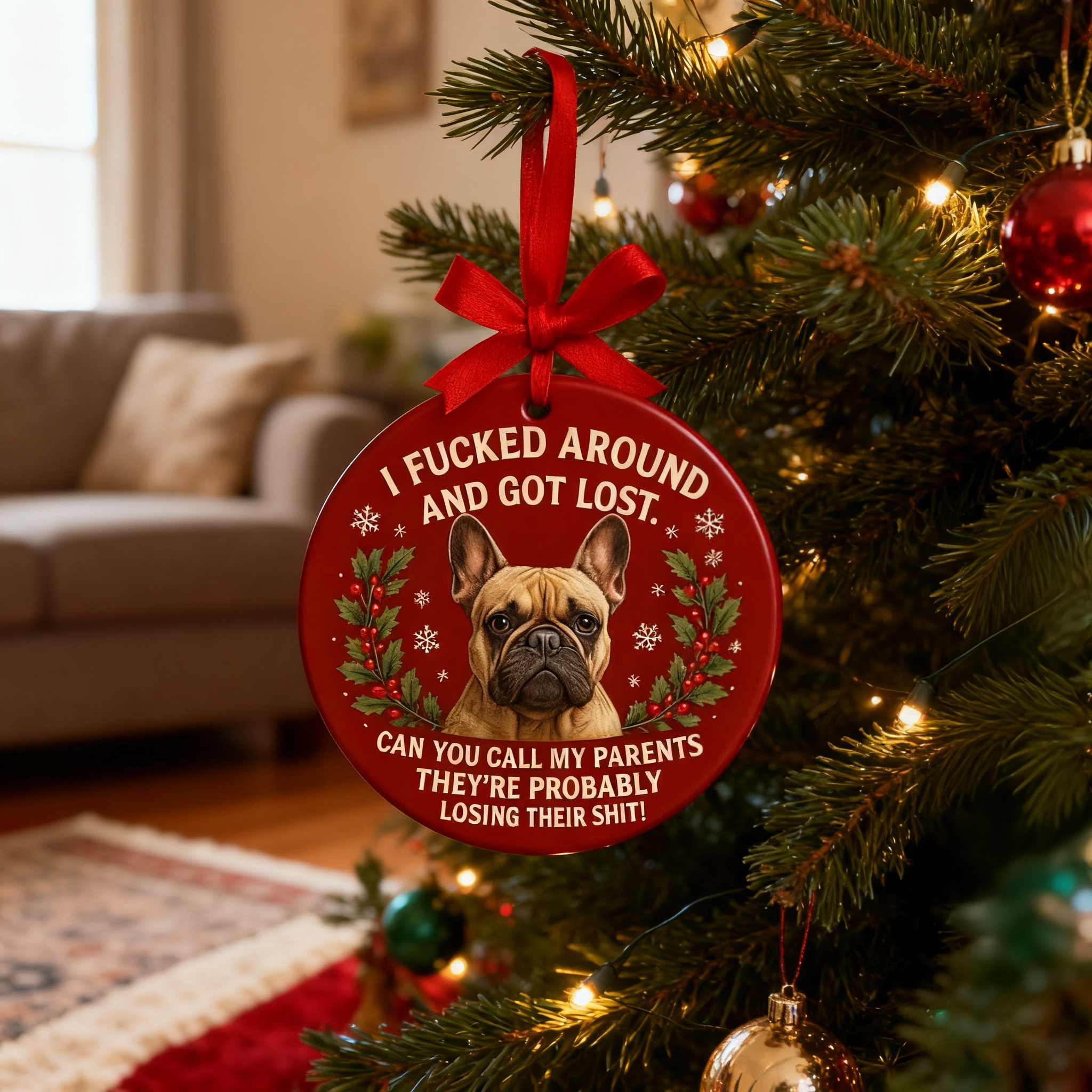 🎄🎁 Funny French Bulldog Christmas Ornament - Perfect Holiday Gift for Bulldog Lovers!