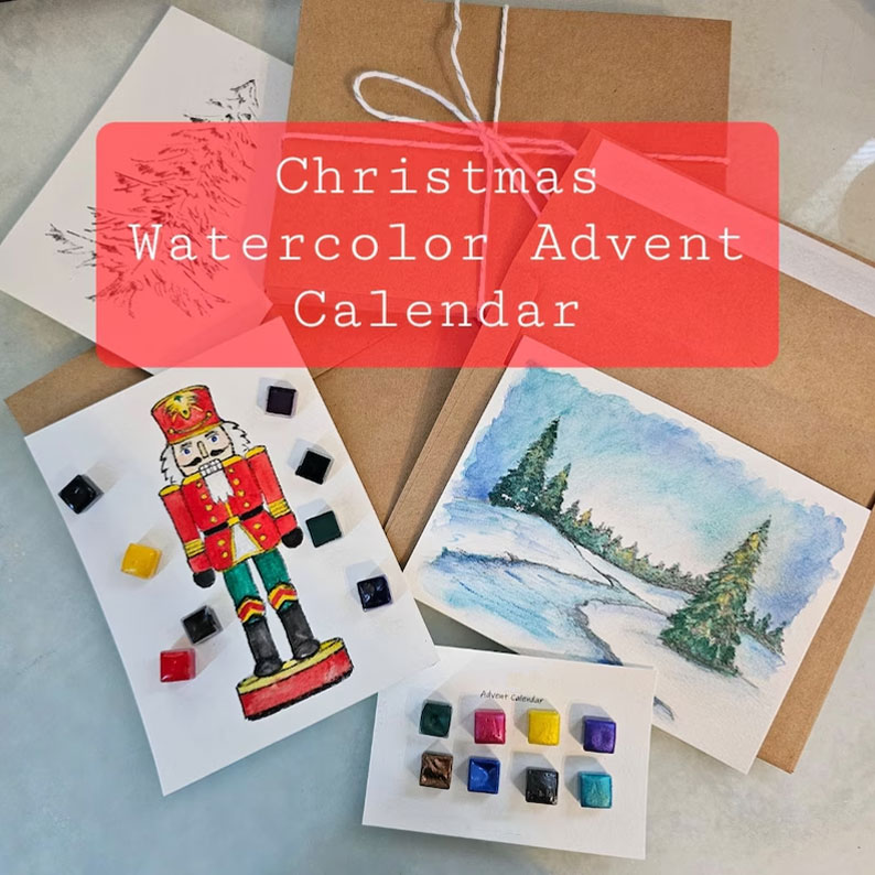 🎄🎁 Advent Calendar Set – 24 Watercolor Envelopes, Perfect Holiday Gift for Christmas & Special Occasions