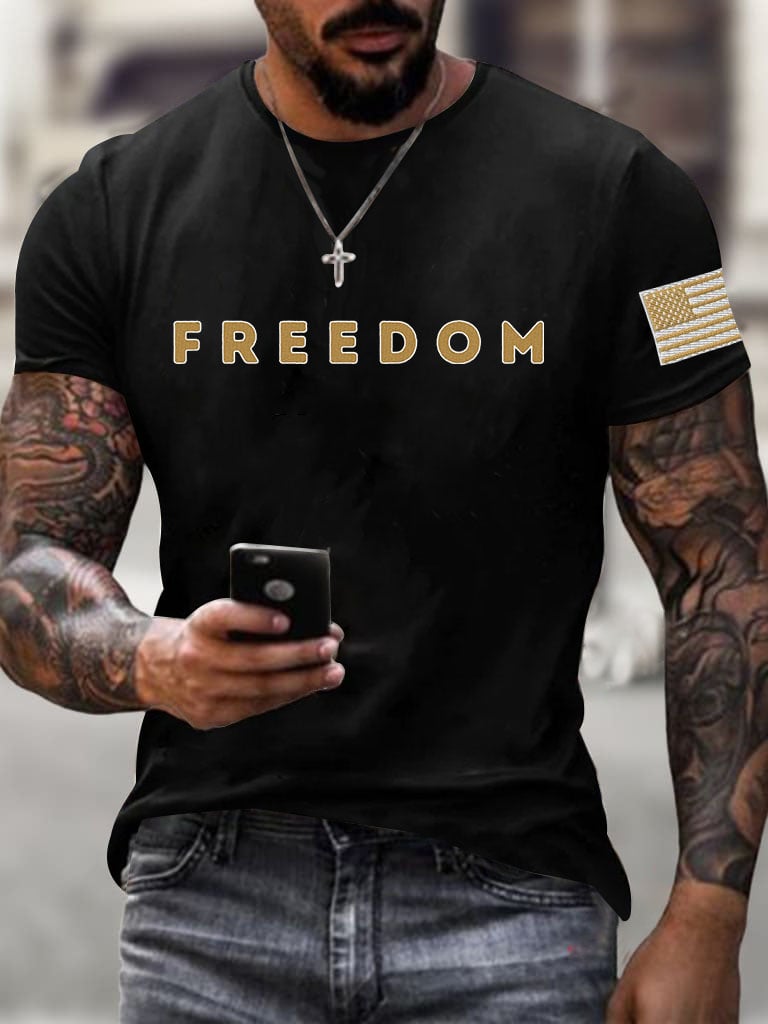 ๐ Men's Freedom Printed Round Neck T-Shirt - Perfect Gift for Holidays & Special Occasions ๐