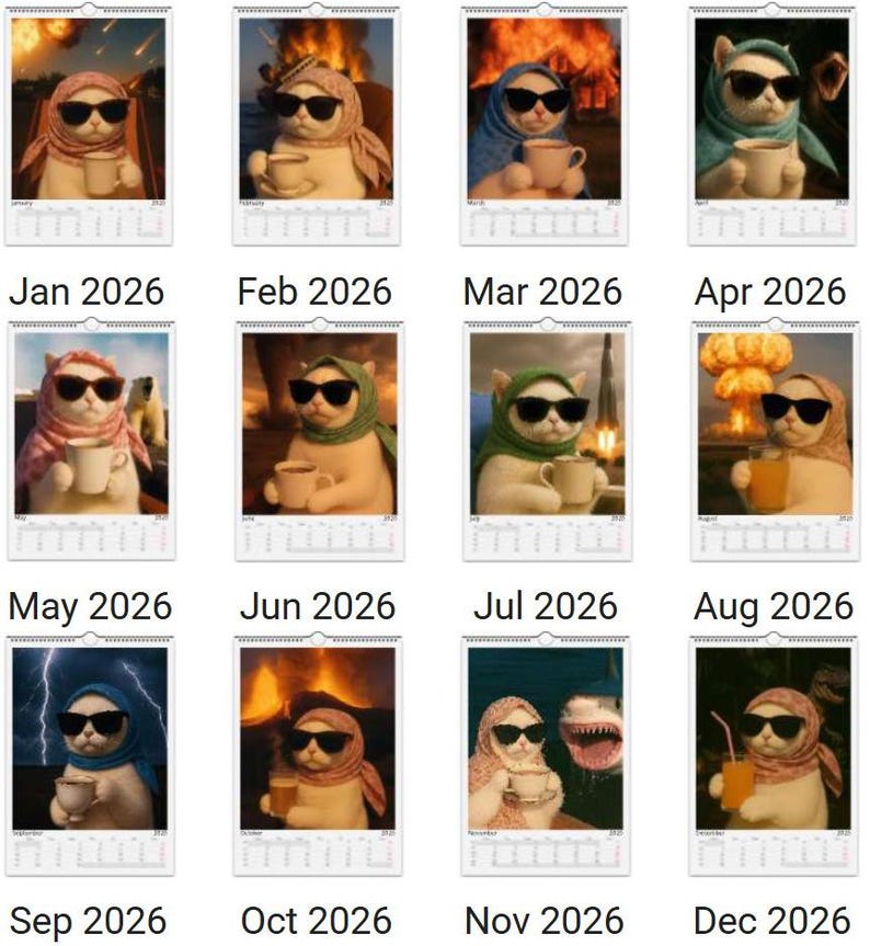 Everything is Fine Meme Cat 2026 Wall Calendar 🎁😹 - Perfect Gift for Holidays & Special Occasions!