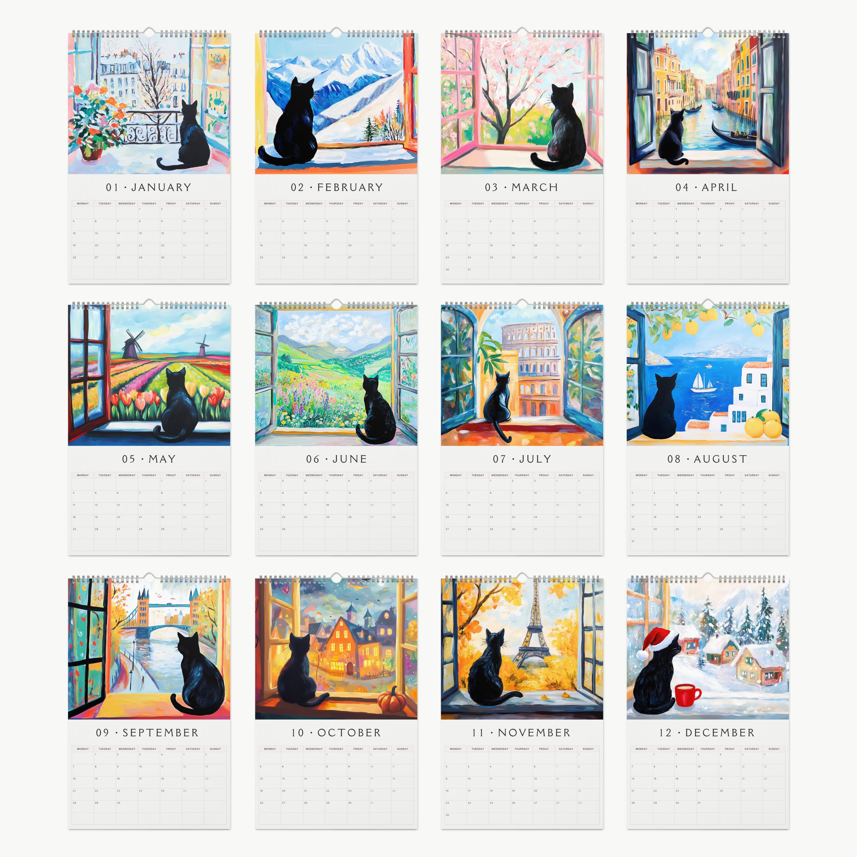 🎁2026 Funny Traveling Black Cat Calendar - Perfect Gift for Holidays & Special Occasions!🐱