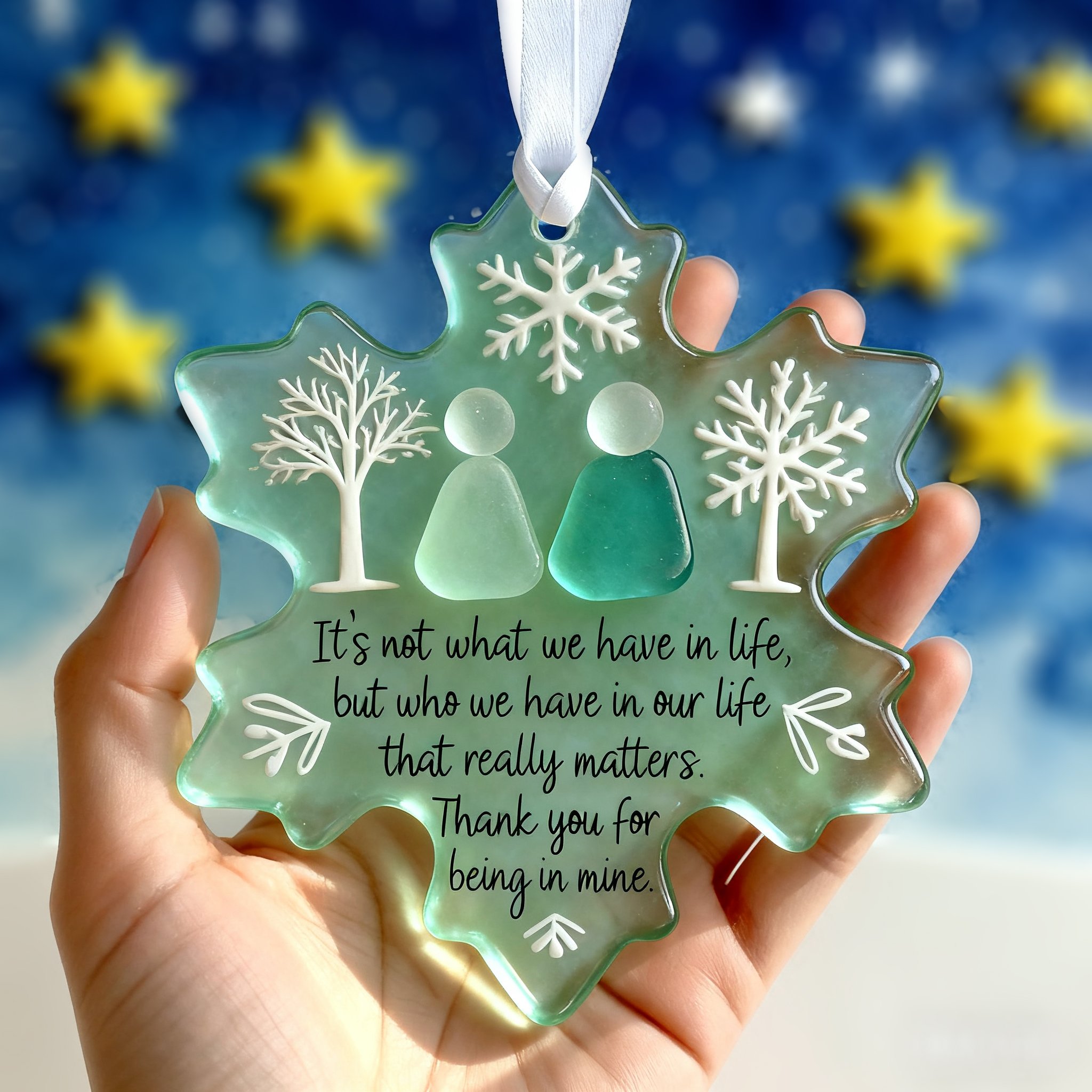 ✨Snowflake-Shaped Sea Glass Friendship Ornament – Perfect Holiday Gift🎁