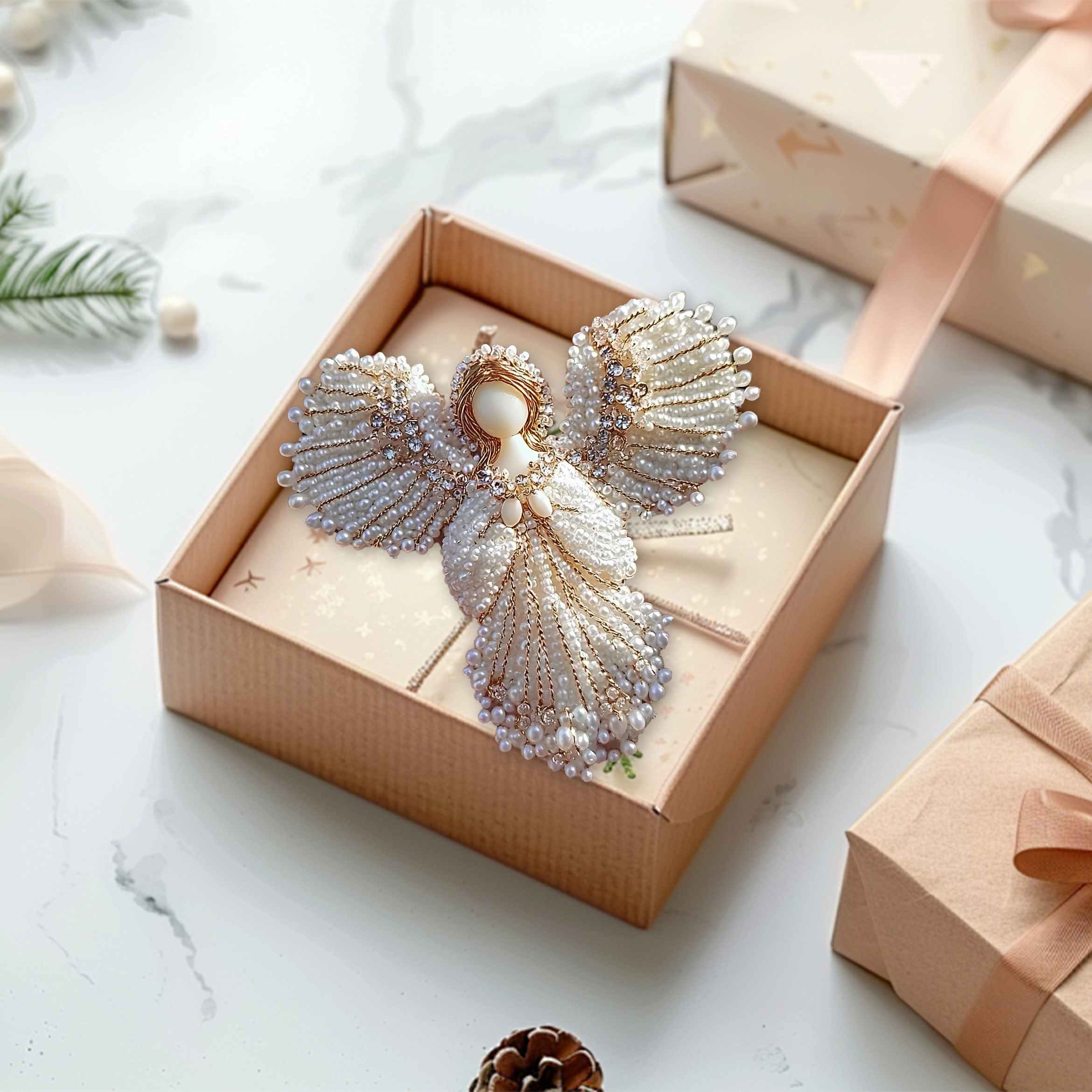 💖Handmade Pearl Angel Brooch – Perfect Holiday Gift 🎁✨