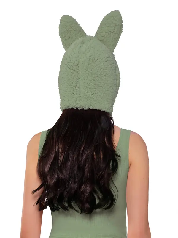 Little Monster Costume Hood 🎁👻 - Green Plush with Tall Ears & Velcro Closure, Perfect Halloween & Christmas Gift for Kids