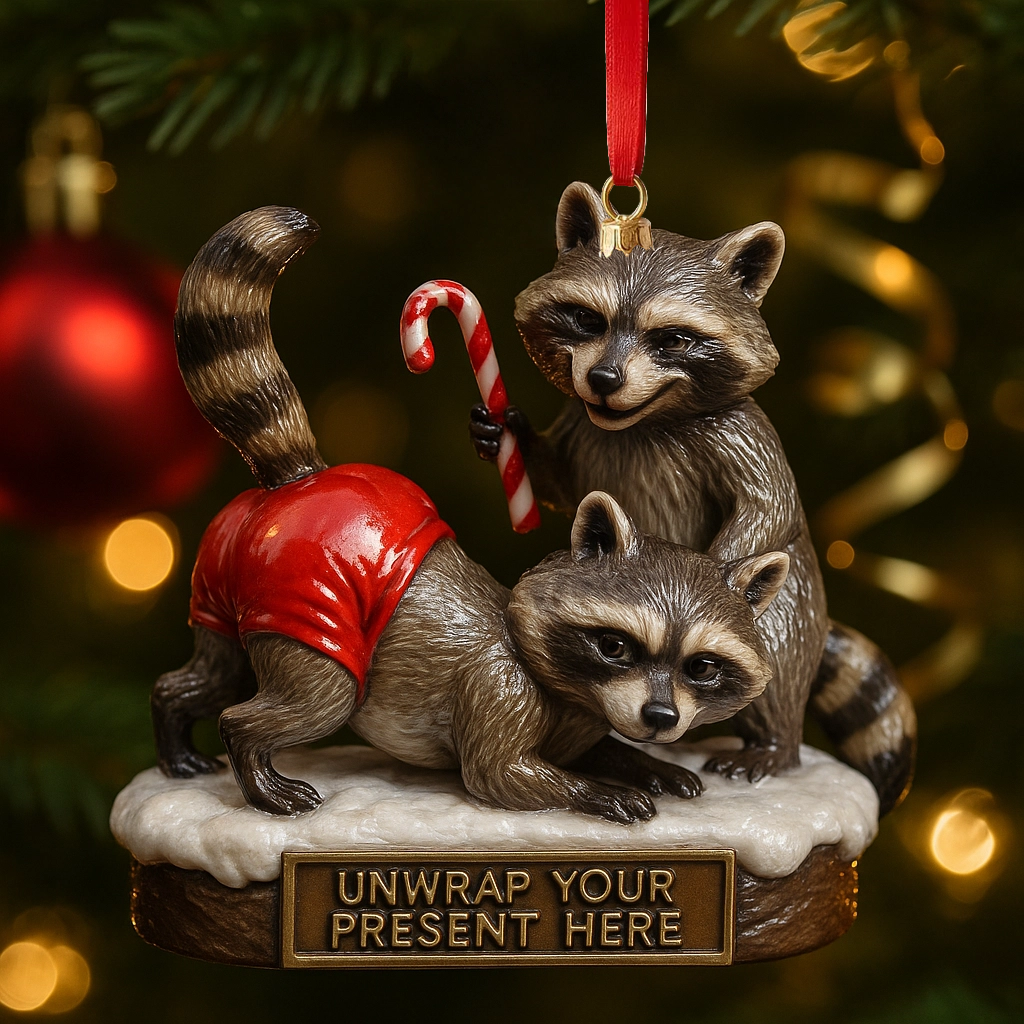 🎄🎁 Funny Raccoon Christmas Ornaments 2025 - Perfect Holiday Gift for Special Occasions!