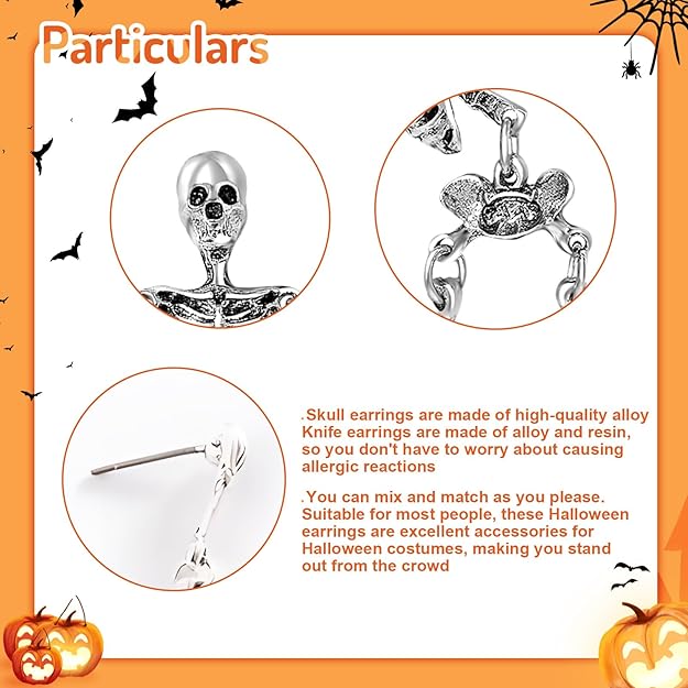 🎁💀 Punk Gothic Skull Earrings – Perfect Halloween Gift Set (2-Pack) for Special Occasions