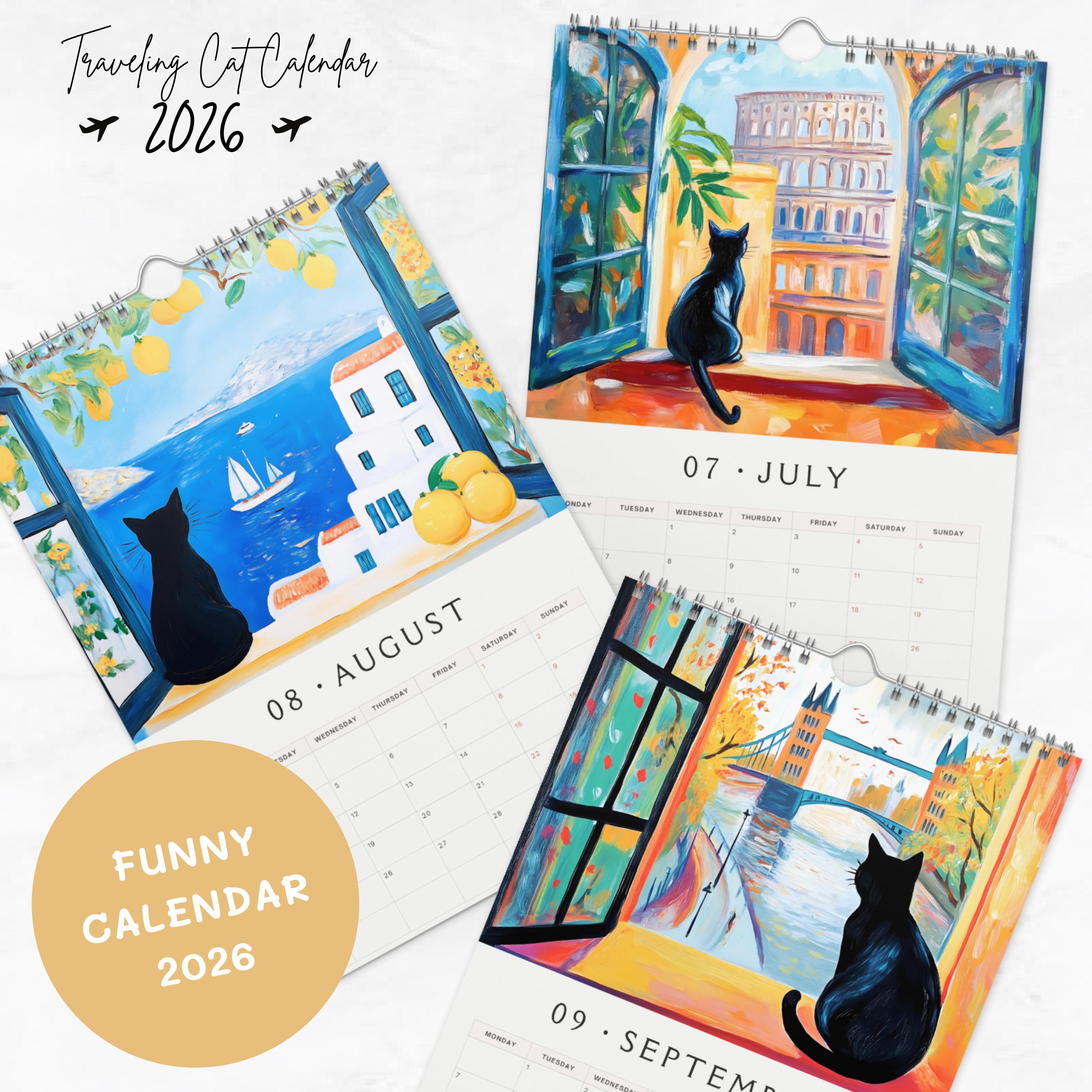 🎁2026 Funny Traveling Black Cat Calendar - Perfect Gift for Holidays & Special Occasions!🐱