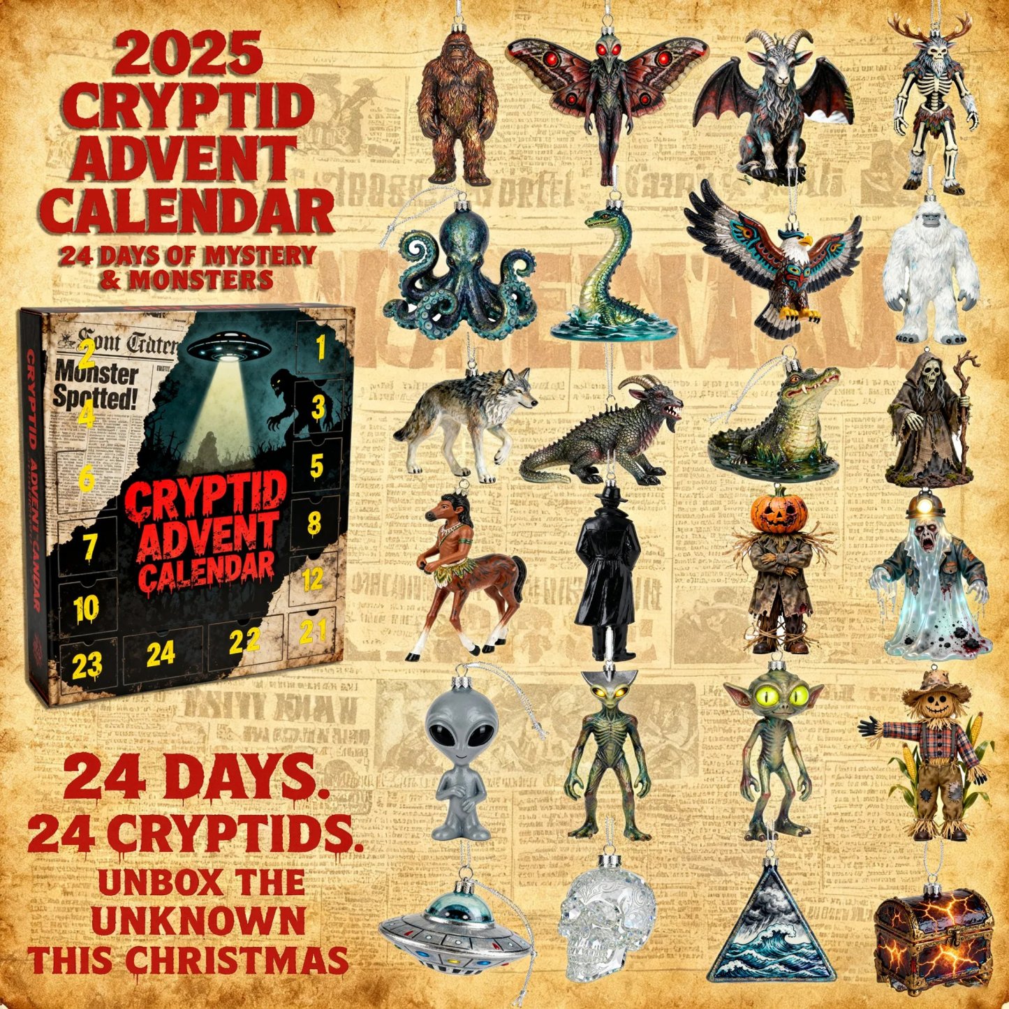 🎁 Mysteries of the Unknown – 2025 Cryptid Advent Calendar 🌲 | Perfect Holiday & Special Occasion Gift