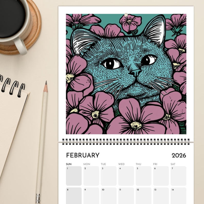 2026 Cats Chillin' with Birth Flowers Wall Calendar 🎁🐱 - Perfect Gift for Holidays & Special Occasions!