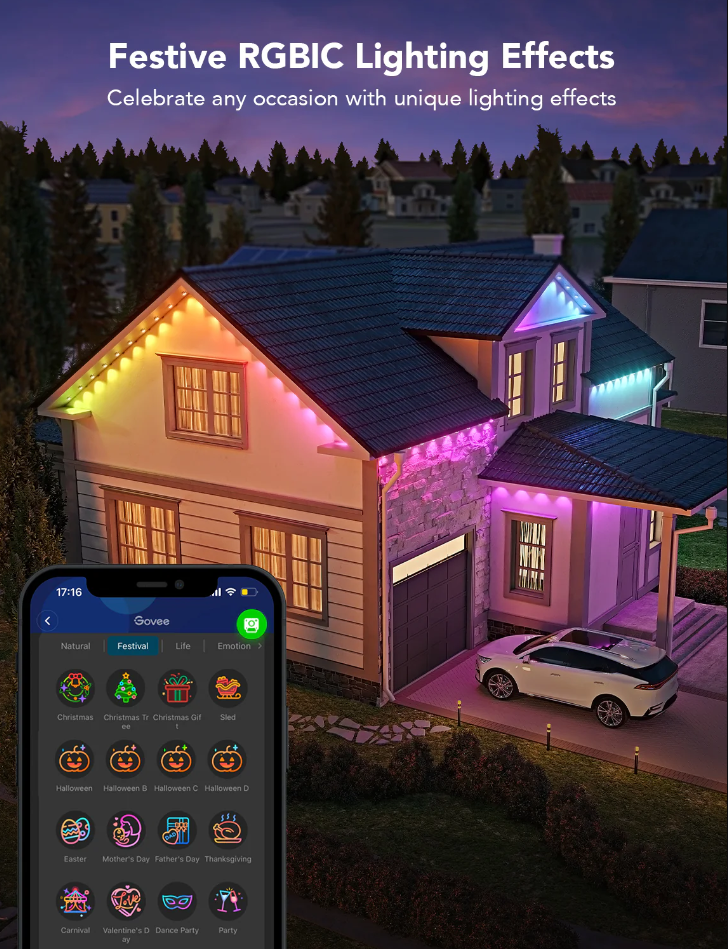 🎁✨ Perfect Holiday Gift! Bluetooth Remote Control LED Permanent Outdoor Lights - Special Occasion Ready! ✨🎁