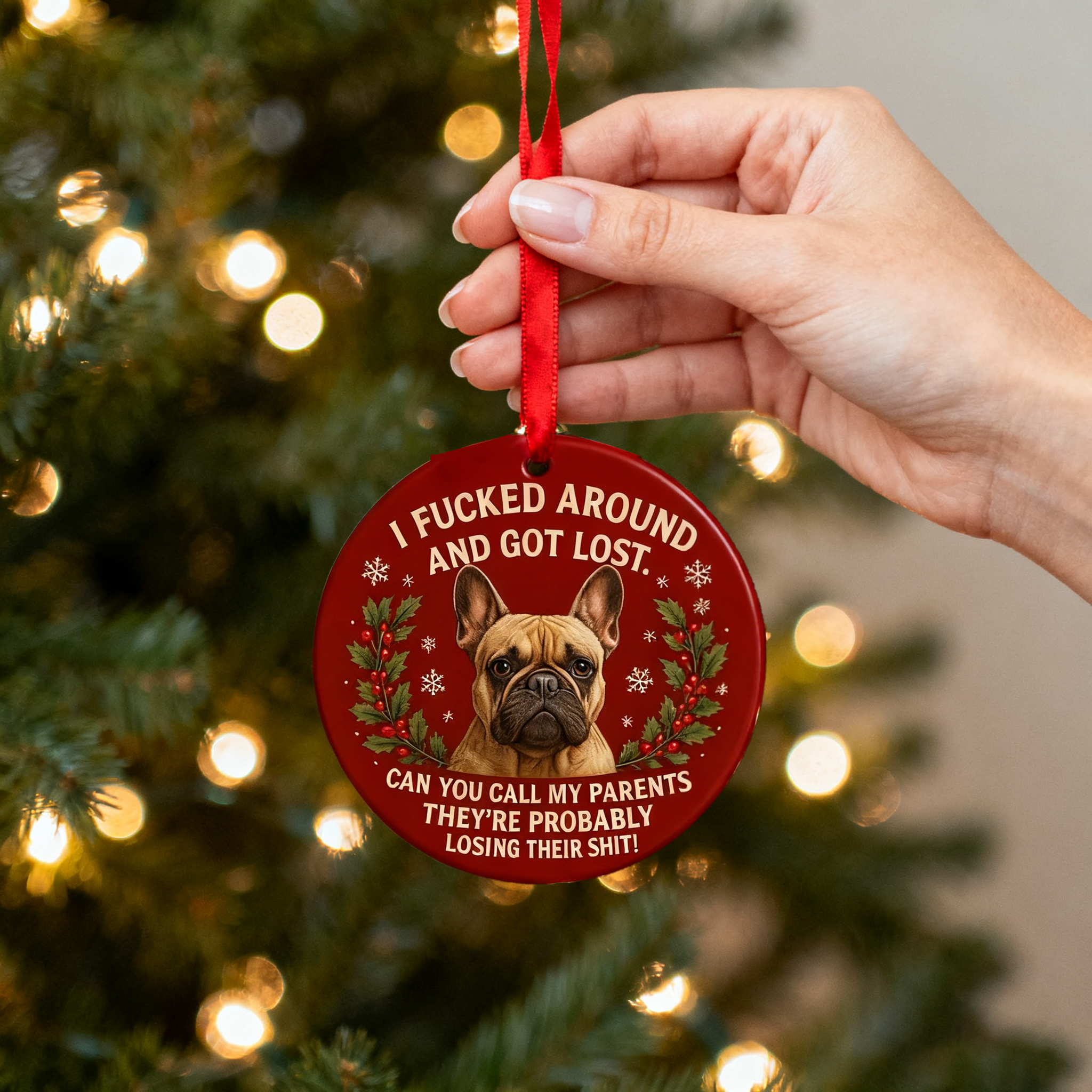 🎄🎁 Funny French Bulldog Christmas Ornament - Perfect Holiday Gift for Bulldog Lovers!