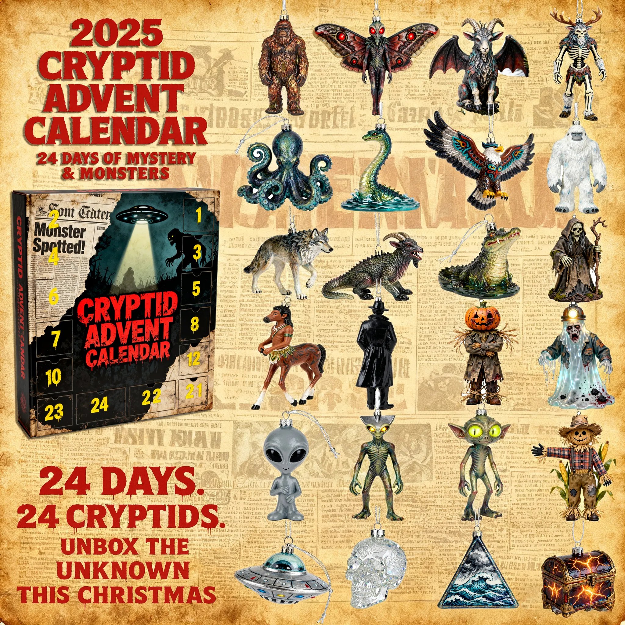 🎁 Mysteries of the Unknown – 2025 Cryptid Advent Calendar 🌲 | Perfect Holiday & Special Occasion Gift
