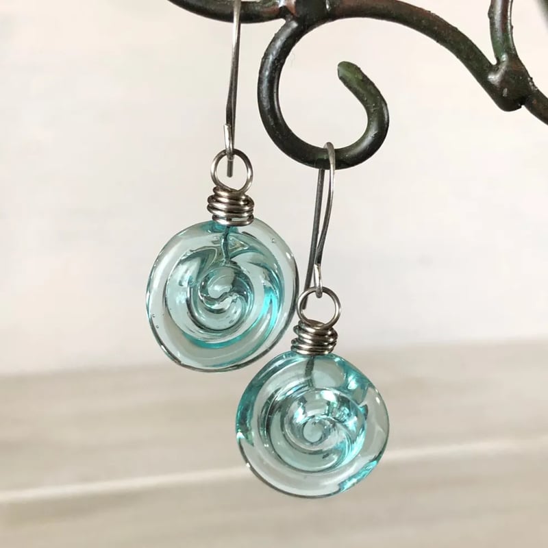 ✨ Recycled Glass Spiral Earrings: Upcycled Mason Jar Dangles – Perfect Holiday & Special Occasion Gift! 🎁