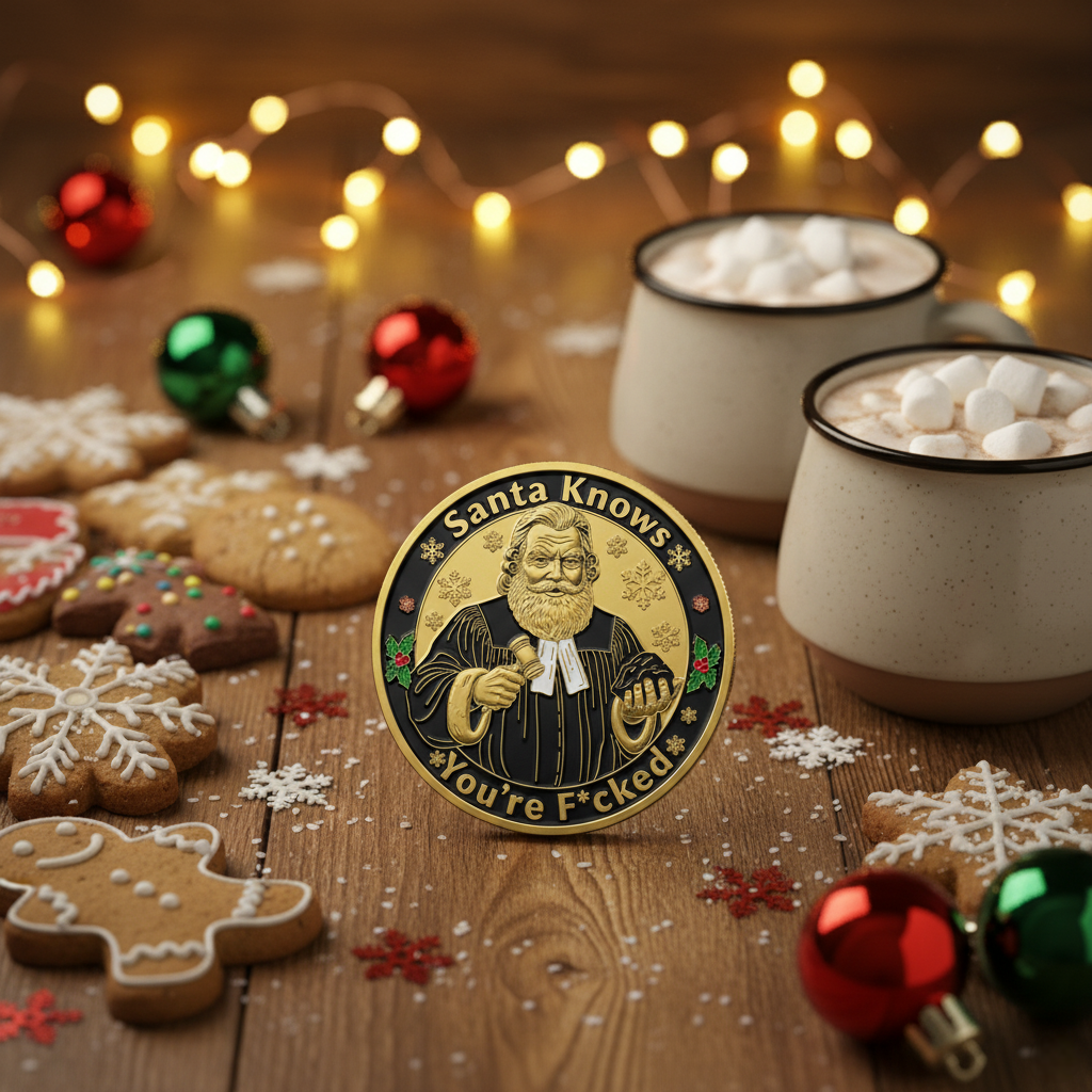 🎁 Early Christmas Sale 60% – Santa Knows You’re F*cked Coin ⭐ Funny & Unique Holiday Gift for Special Occasions