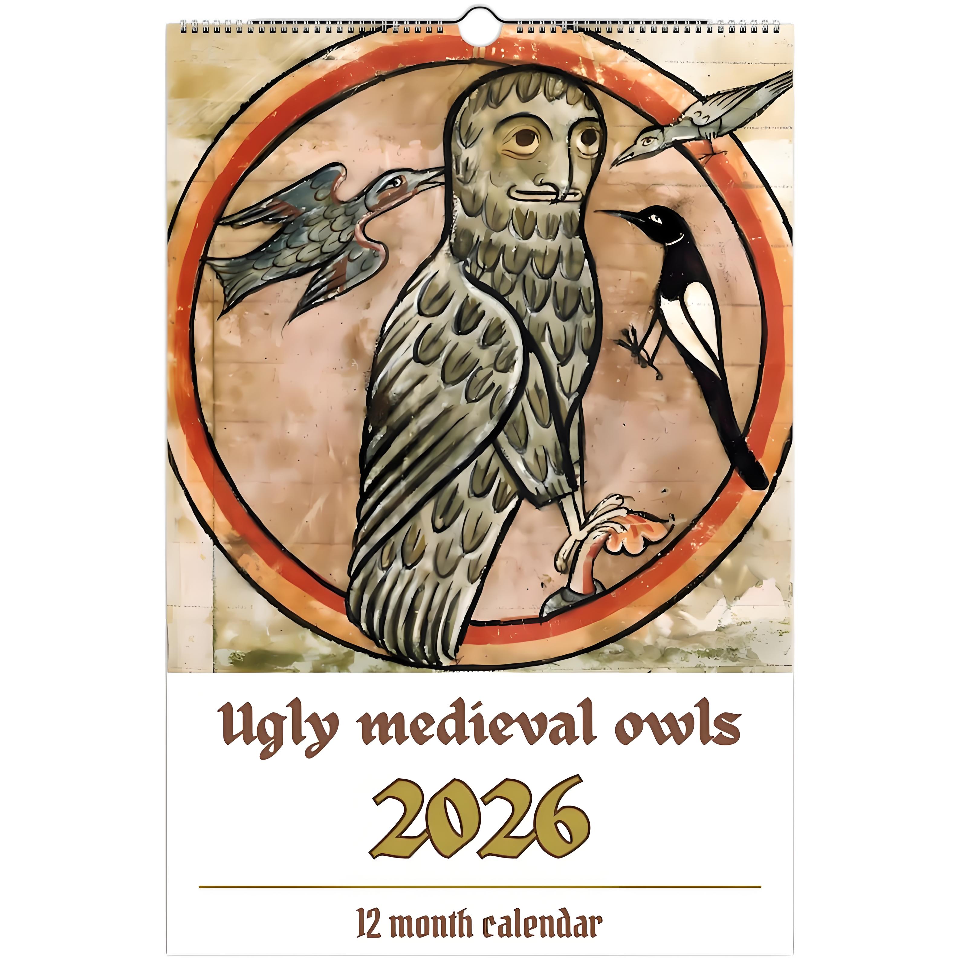 🎁📅 Funny Medieval Owl Calendar 2026 - Perfect Holiday & Special Occasion Gift!