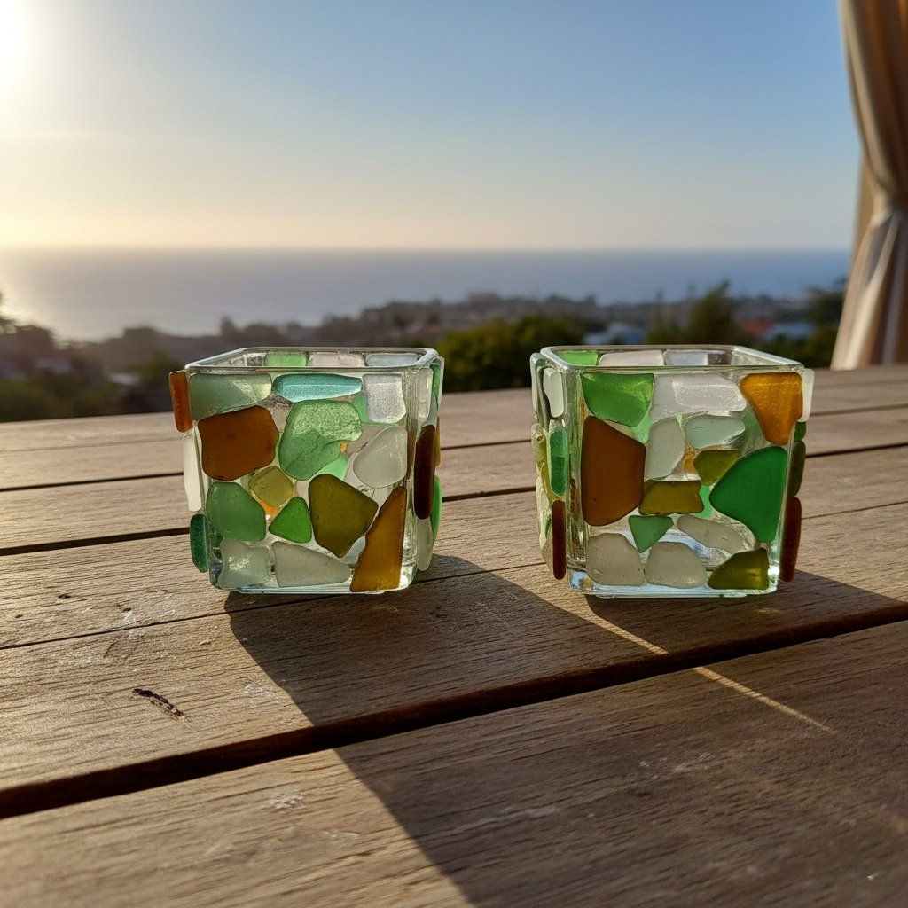 ✨Multi-Colour Sea Glass Tea Light Holder – Perfect Holiday & Gift Idea 🎁
