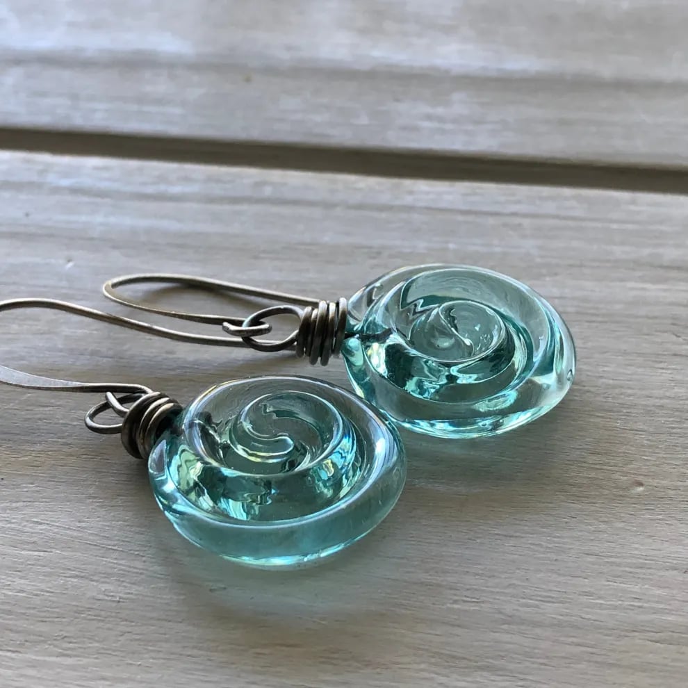 ✨ Recycled Glass Spiral Earrings: Upcycled Mason Jar Dangles – Perfect Holiday & Special Occasion Gift! 🎁