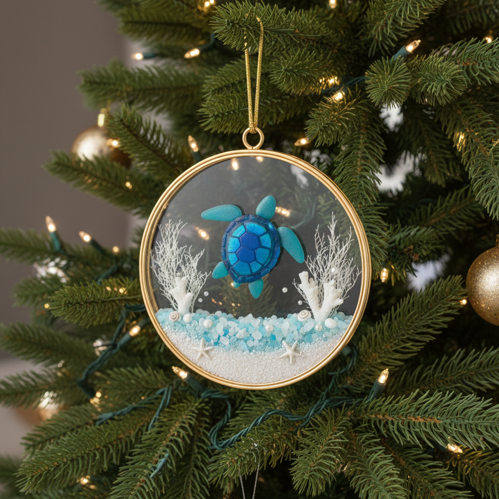🐢🌊 Sea Glass Turtle Ornament – Handmade Coastal Gift for Holidays & Special Occasions 🎄🎁