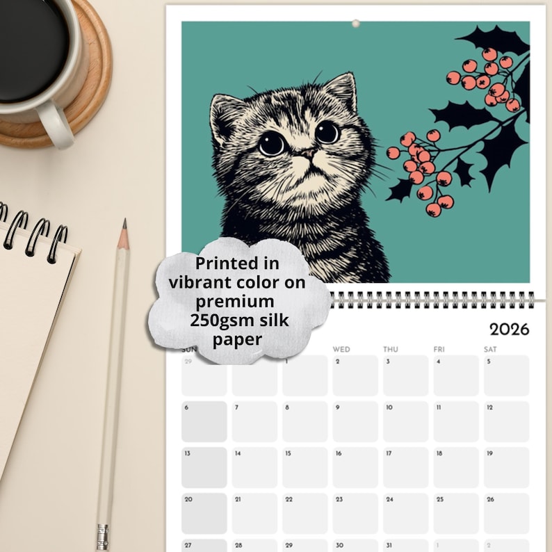 2026 Cats Chillin' with Birth Flowers Wall Calendar 🎁🐱 - Perfect Gift for Holidays & Special Occasions!