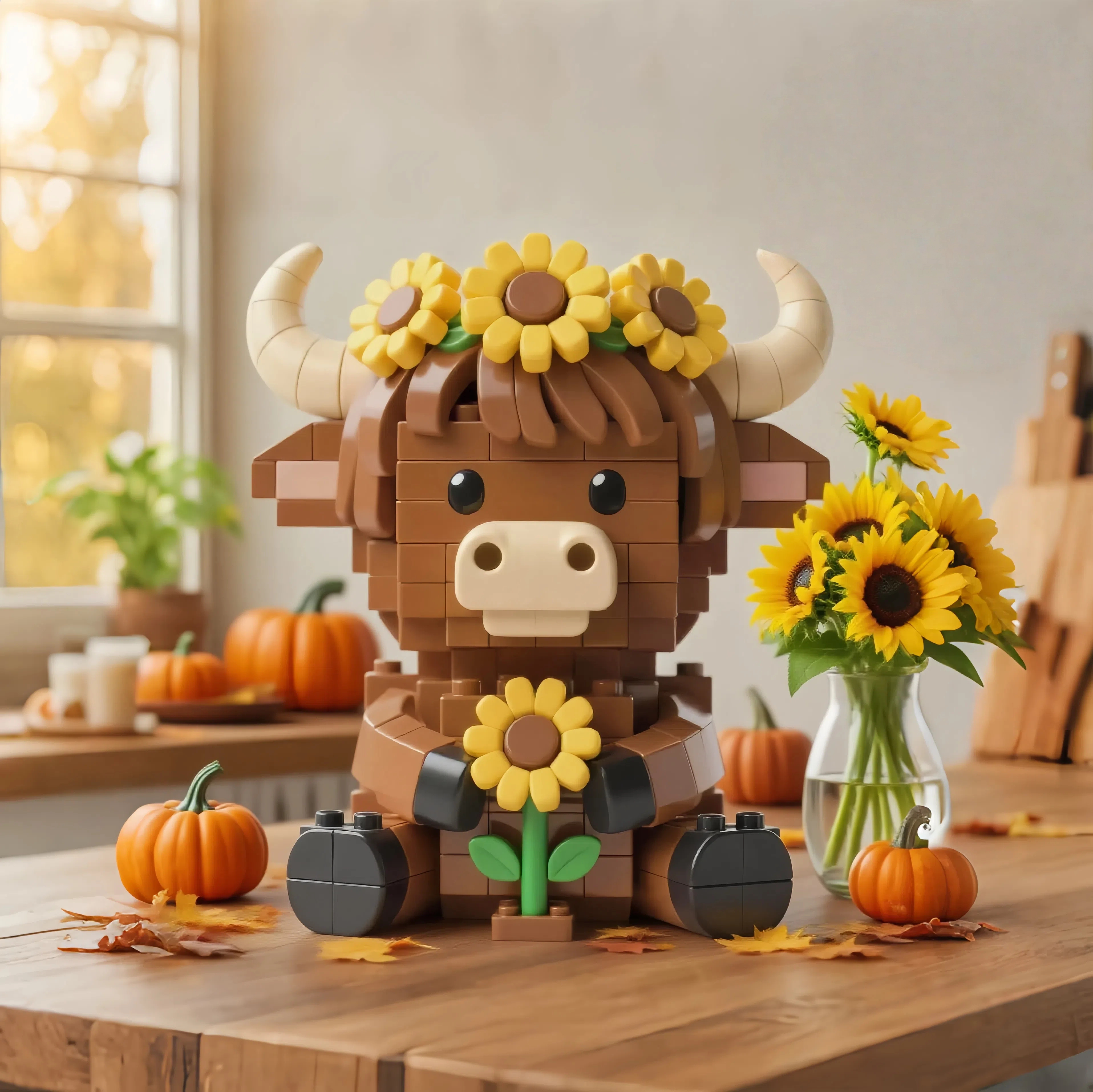 🌻🐂 Sunflower Highland Cow Brick Set - Perfect Gift for Holidays & Special Occasions! 🎁