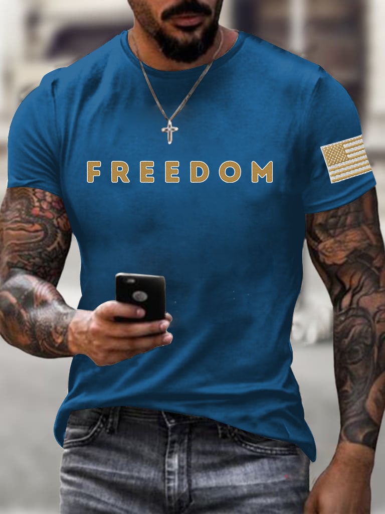 ๐ Men's Freedom Printed Round Neck T-Shirt - Perfect Gift for Holidays & Special Occasions ๐
