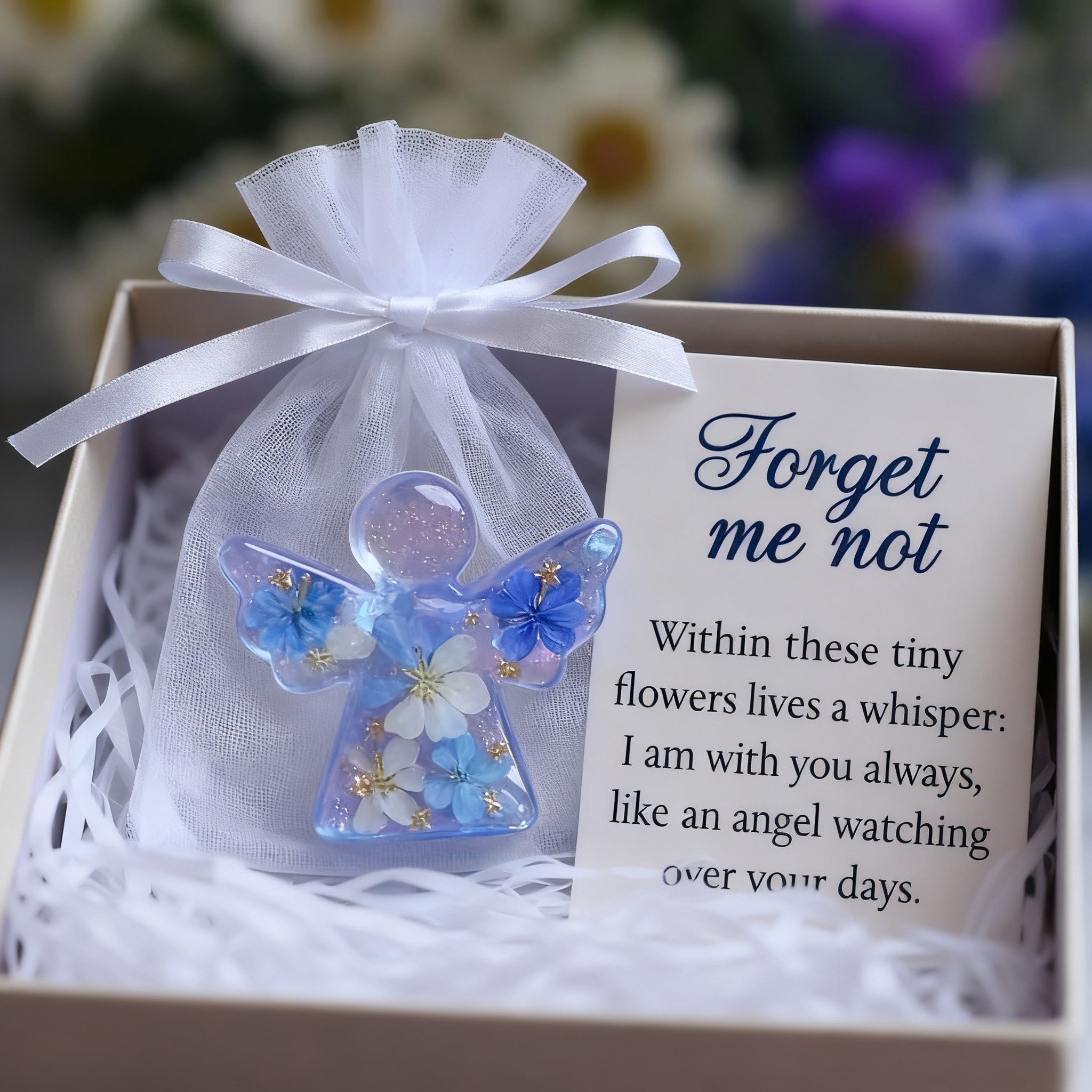 🎁 Forget Me Not Dried Flower Angel Keepsake - Timeless Gift for Remembrance & Hope, Perfect for Holidays & Special Occasions 💝