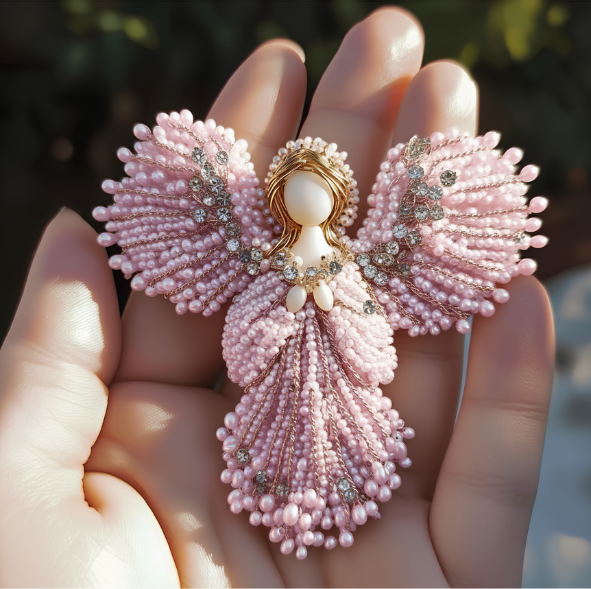 💎✨ Handmade Pearl Angel Brooch - Perfect Gift for Holidays & Special Occasions! 💝👼