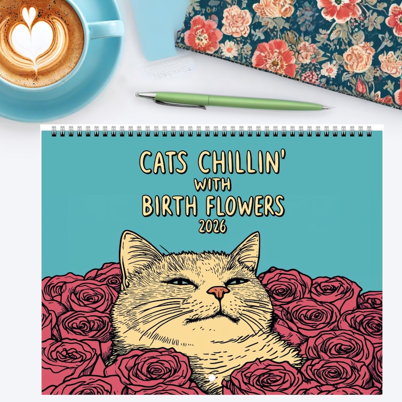 2026 Cats Chillin' with Birth Flowers Wall Calendar 🎁🐱 - Perfect Gift for Holidays & Special Occasions!