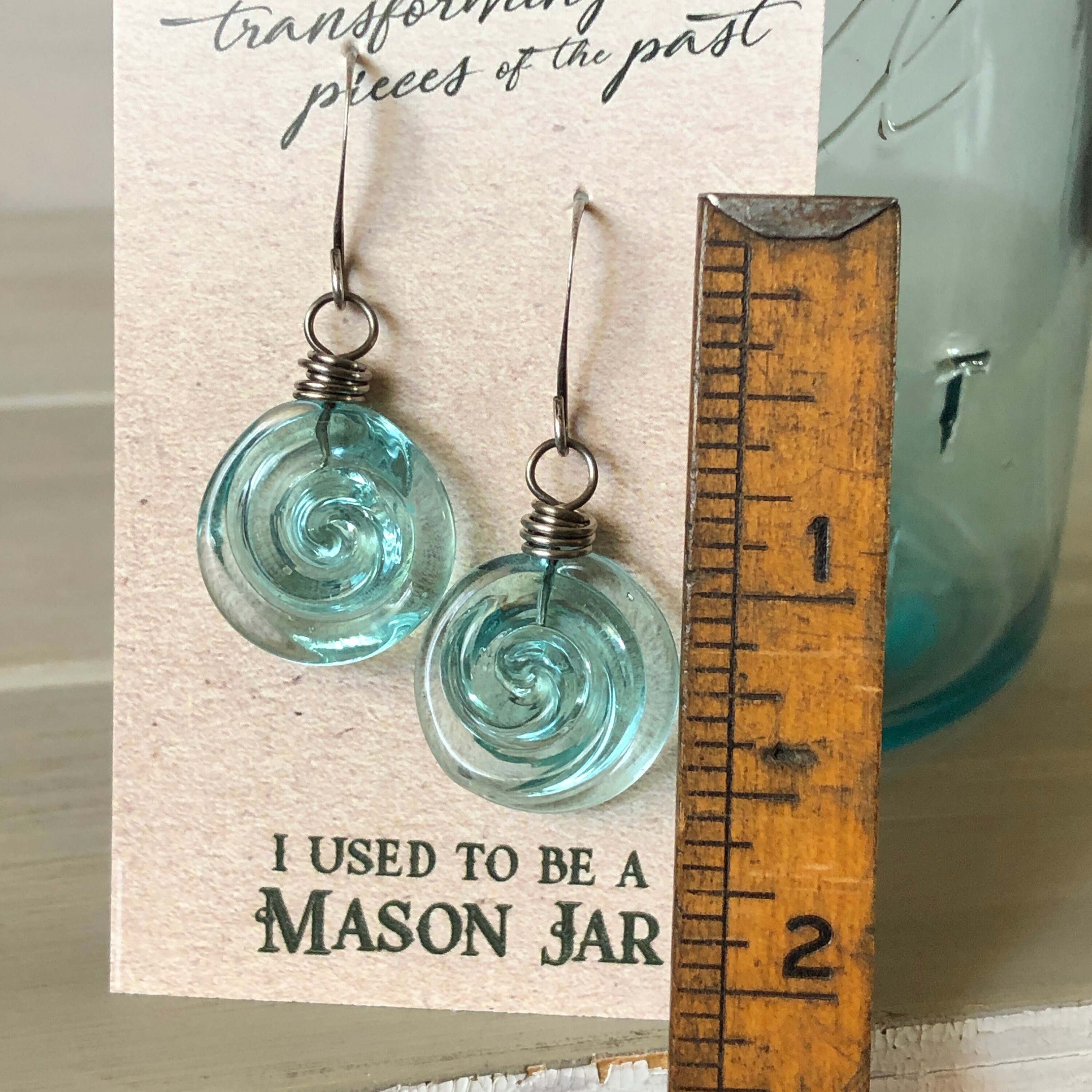 ✨ Recycled Glass Spiral Earrings: Upcycled Mason Jar Dangles – Perfect Holiday & Special Occasion Gift! 🎁