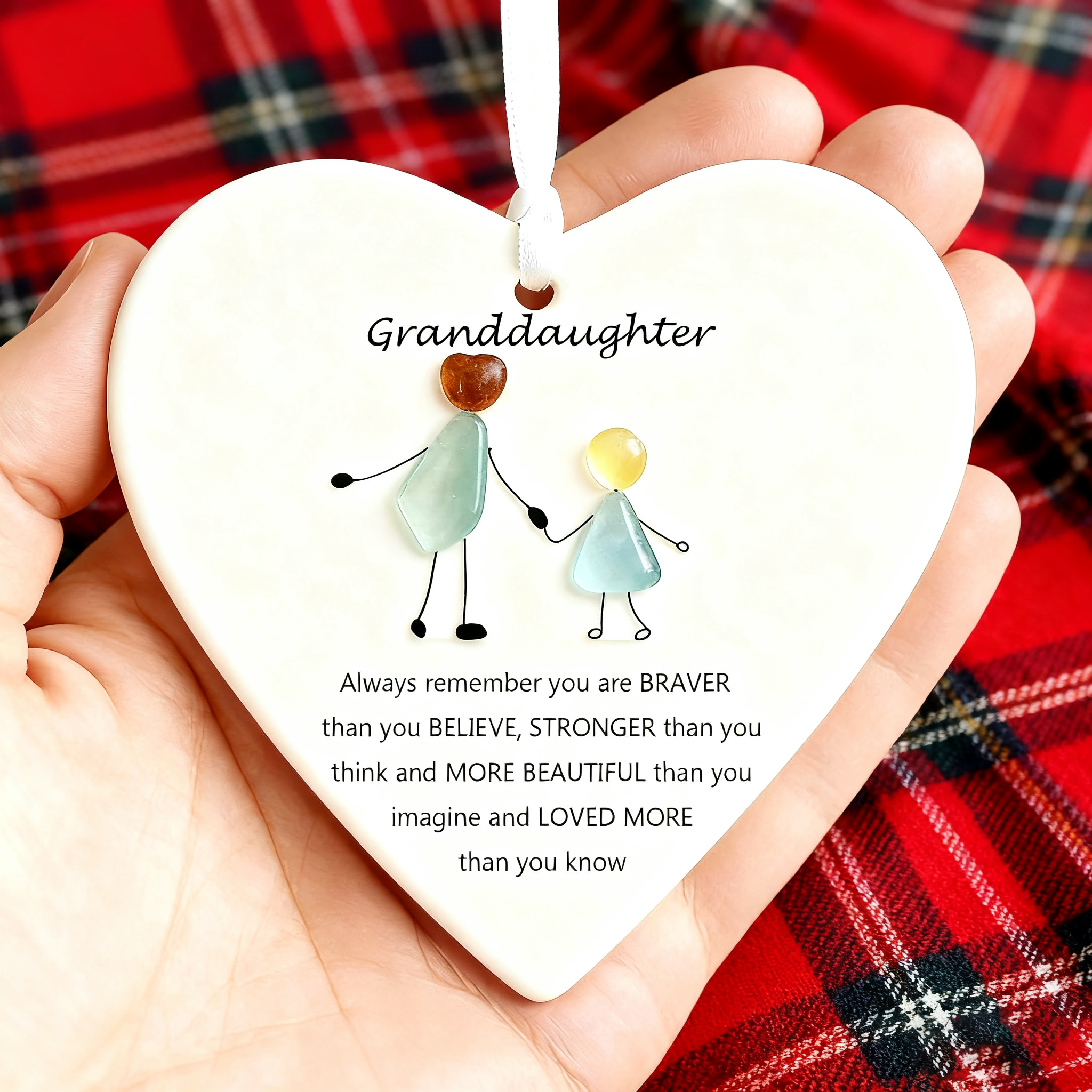 💖 To My Granddaughter Sea Glass Heart Ornament – Perfect Holiday & Special Occasion Gift 🎁