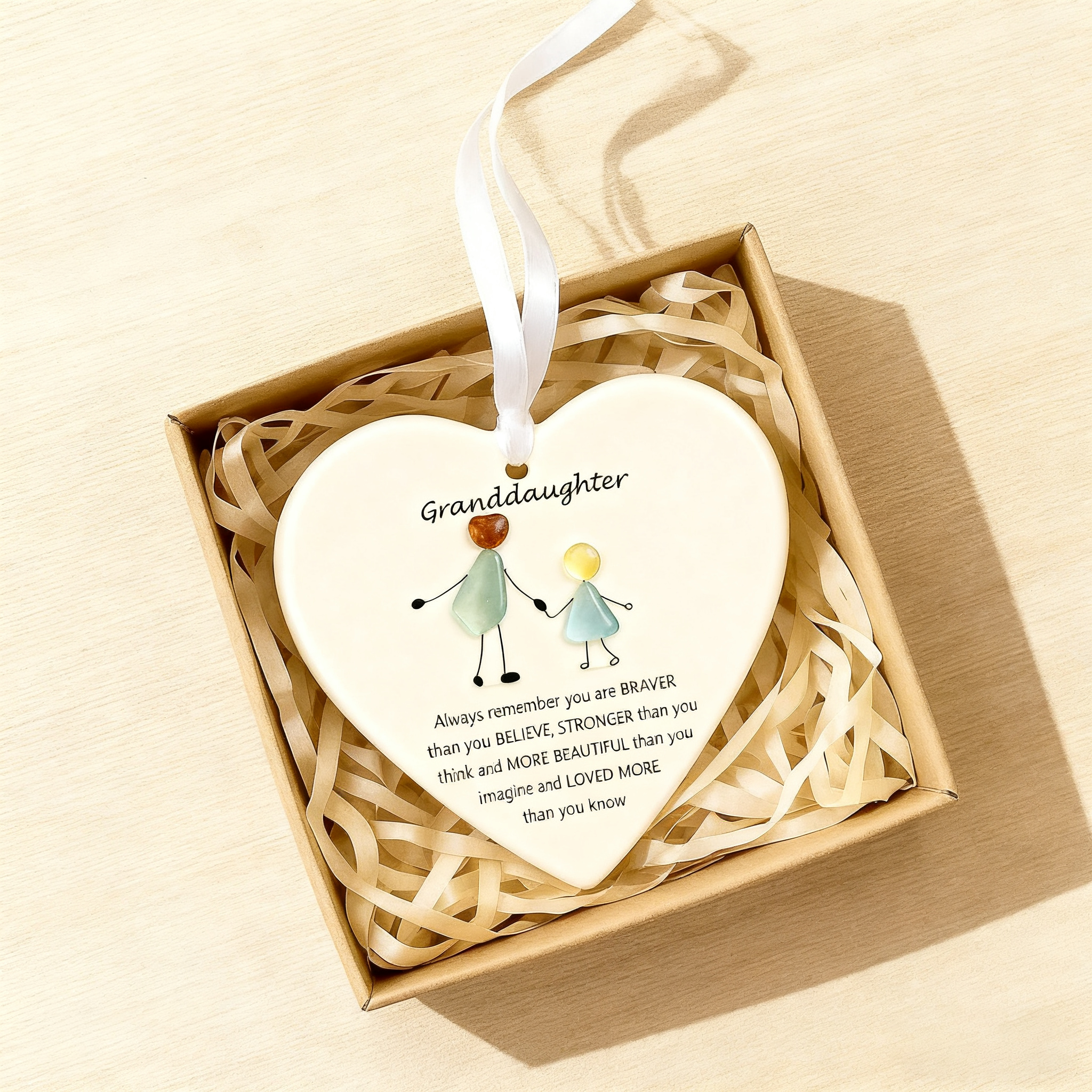 💖 To My Granddaughter Sea Glass Heart Ornament – Perfect Holiday & Special Occasion Gift 🎁