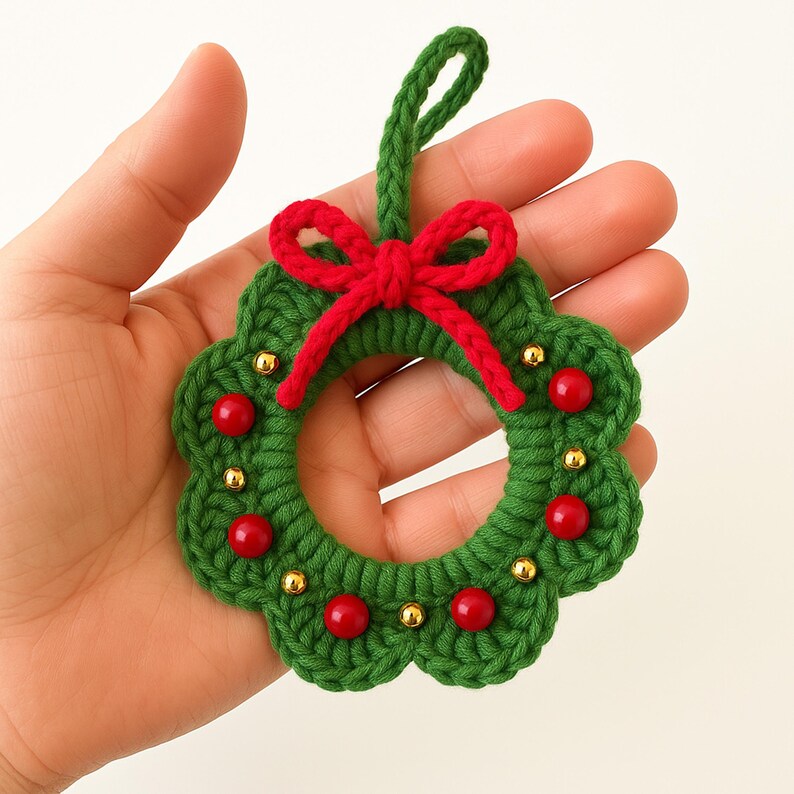 🎁✨ Elegant Handmade Knit Wreath Ornament – Perfect Holiday & Special Occasion Gift