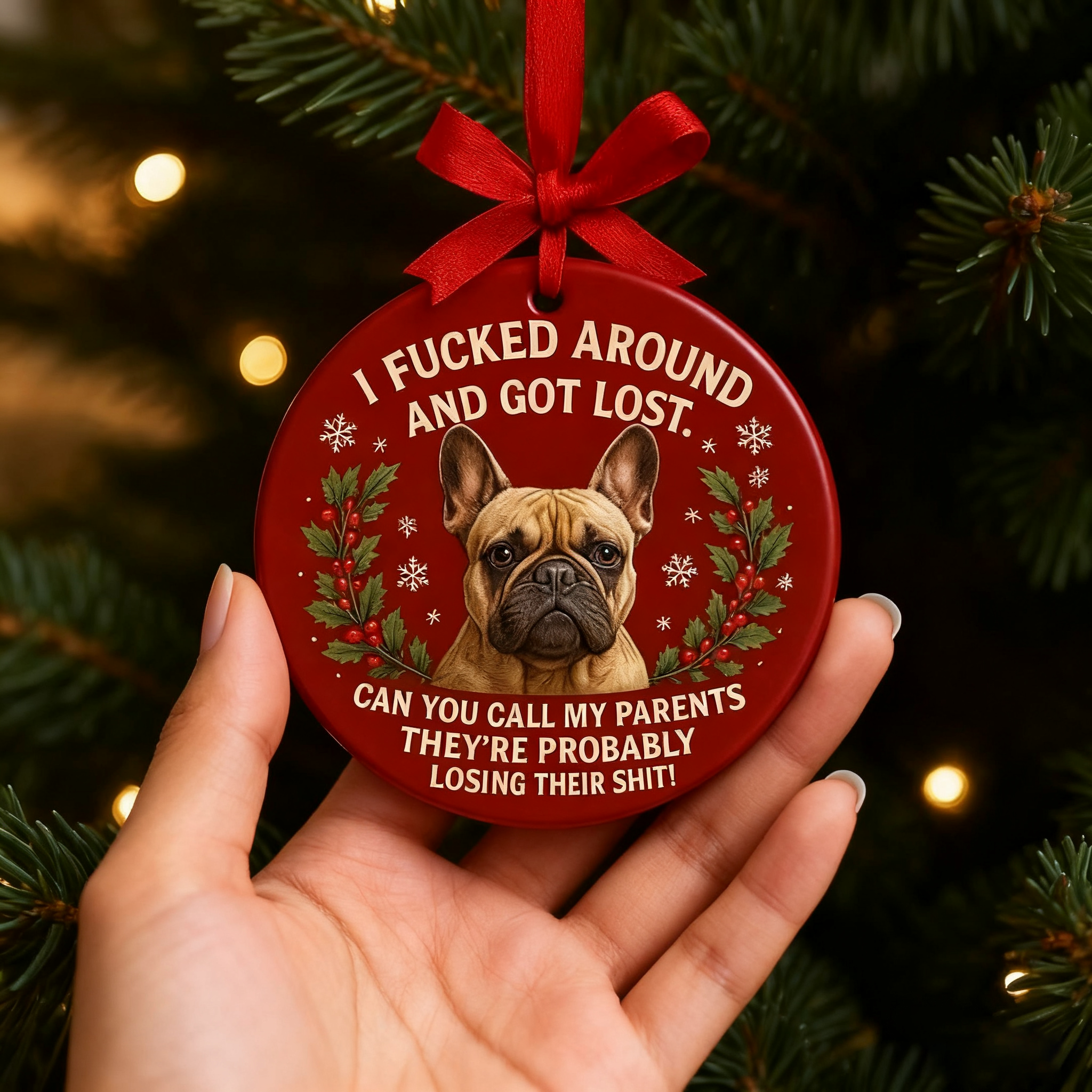🎄🎁 Funny French Bulldog Christmas Ornament - Perfect Holiday Gift for Bulldog Lovers!