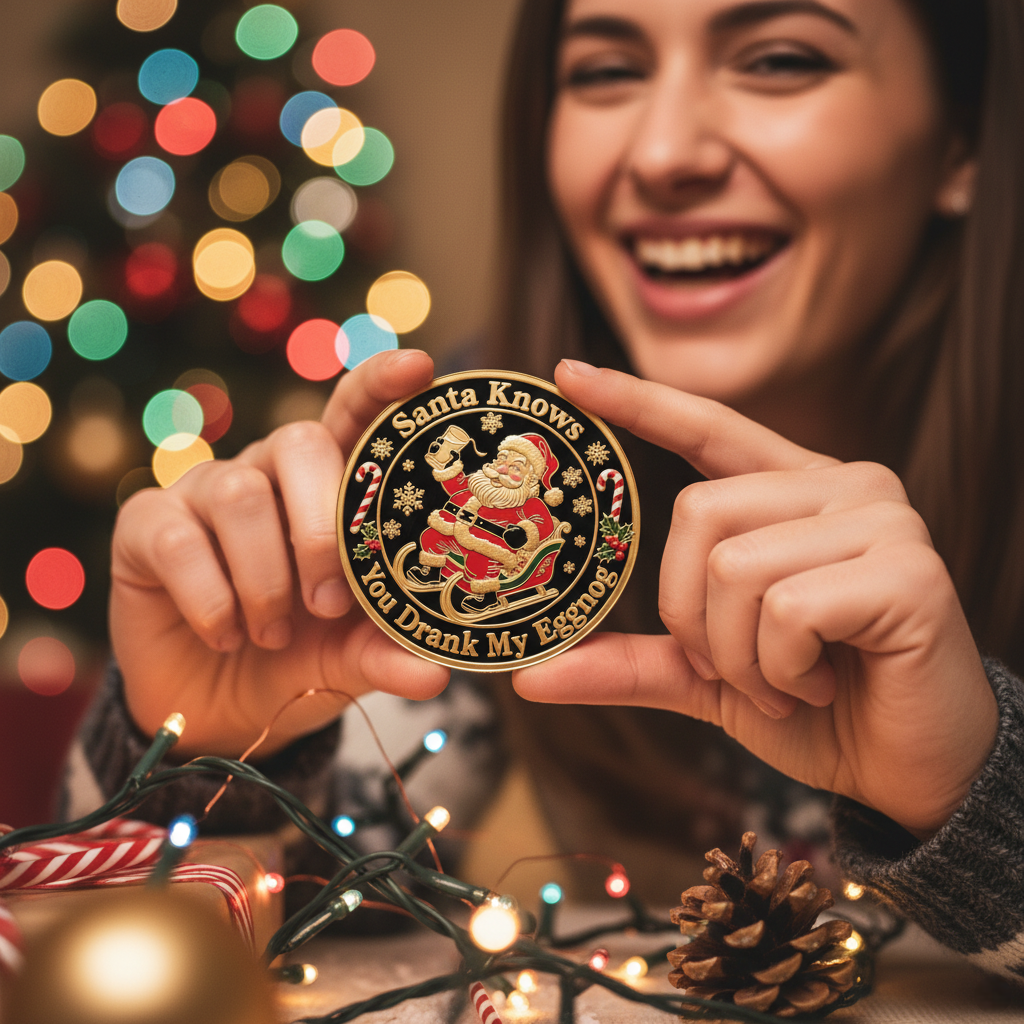 🎁✨ Santa Knows You Drank My Eggnog Coin – Hilarious Holiday Gift for Christmas & Special Occasions