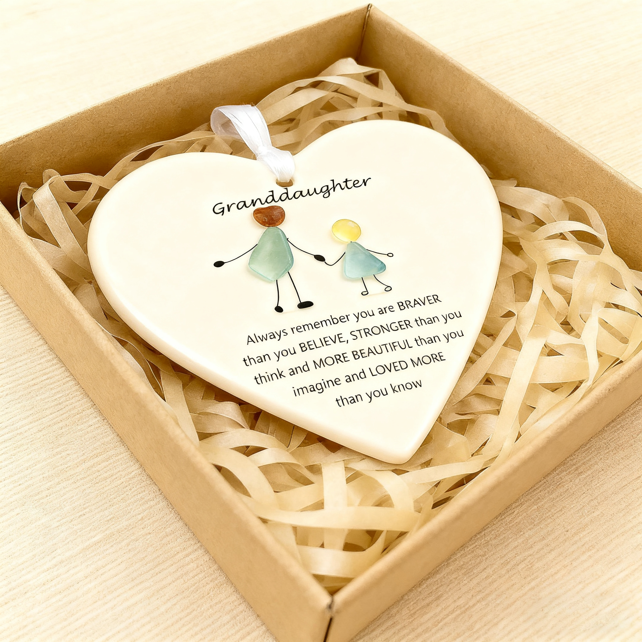 💖 To My Granddaughter Sea Glass Heart Ornament – Perfect Holiday & Special Occasion Gift 🎁