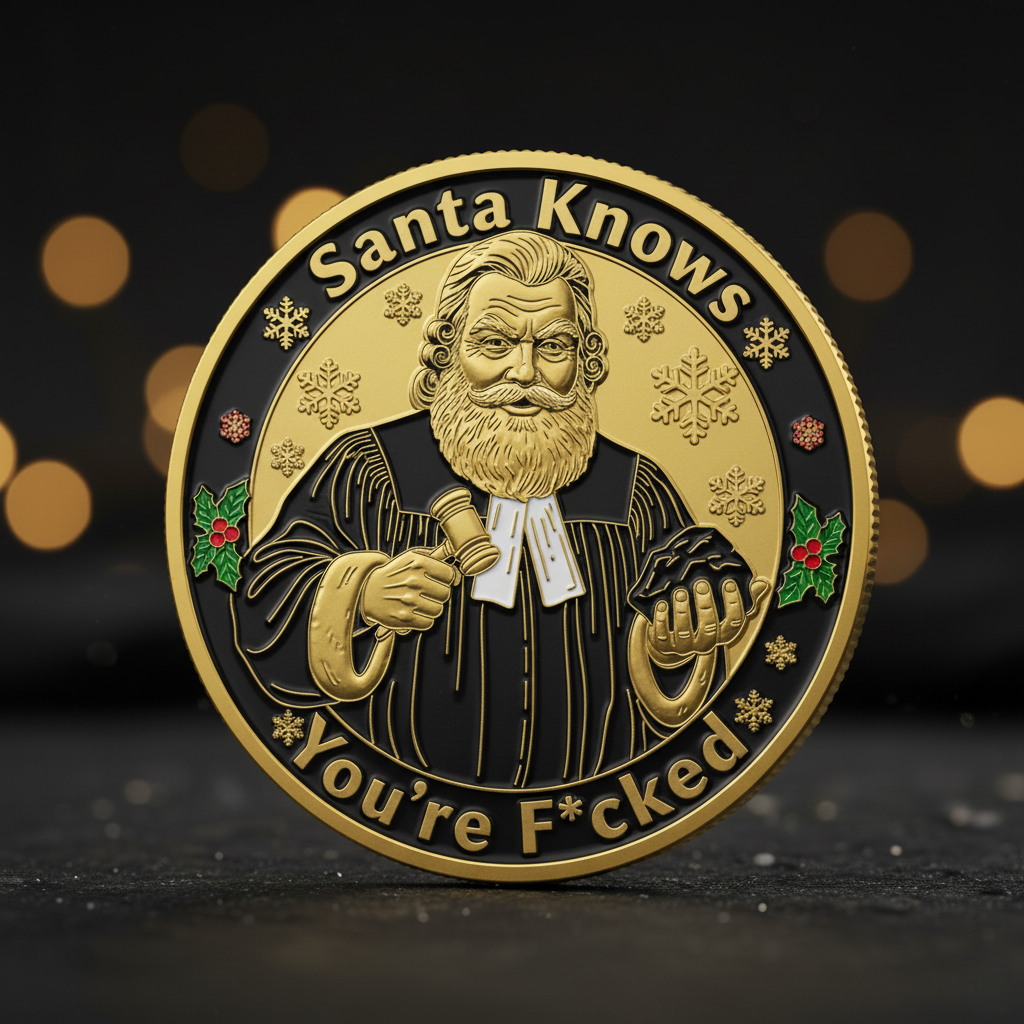🎁 Early Christmas Sale 60% – Santa Knows You’re F*cked Coin ⭐ Funny & Unique Holiday Gift for Special Occasions