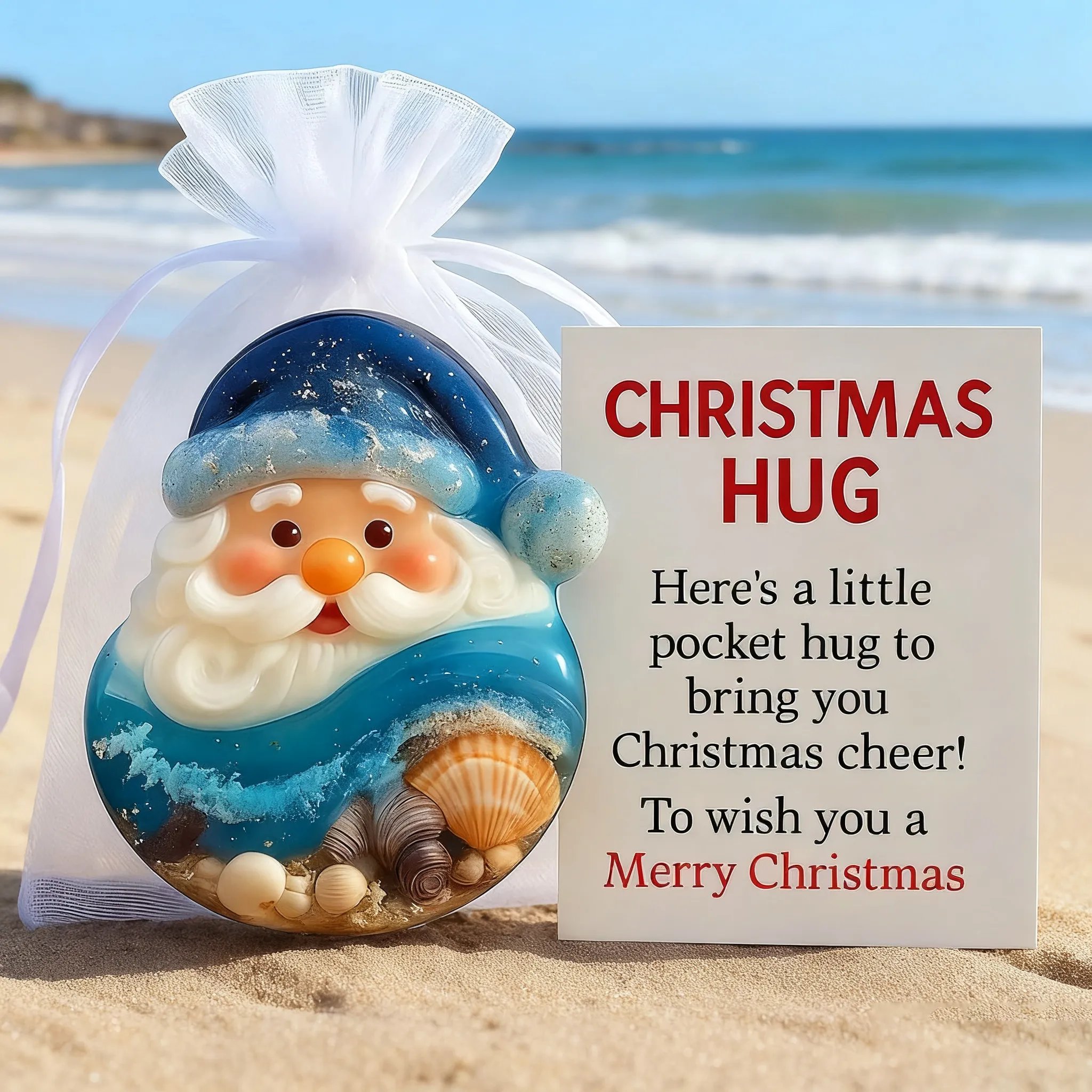 🎄✨Holiday Sea Glass Santa Pocket Hug – Perfect Christmas Gift & Special Occasion Present 🎁