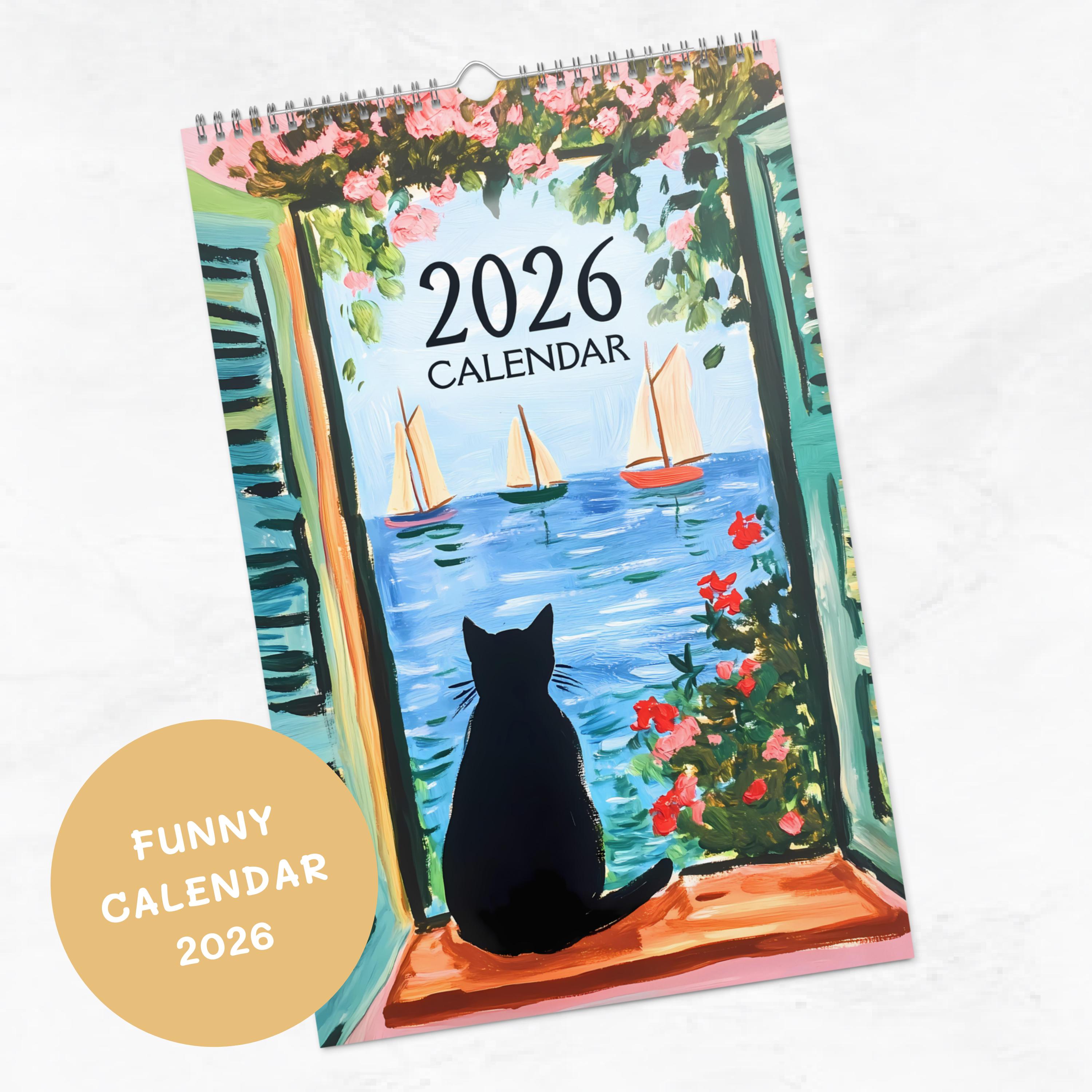🎁2026 Funny Traveling Black Cat Calendar - Perfect Gift for Holidays & Special Occasions!🐱