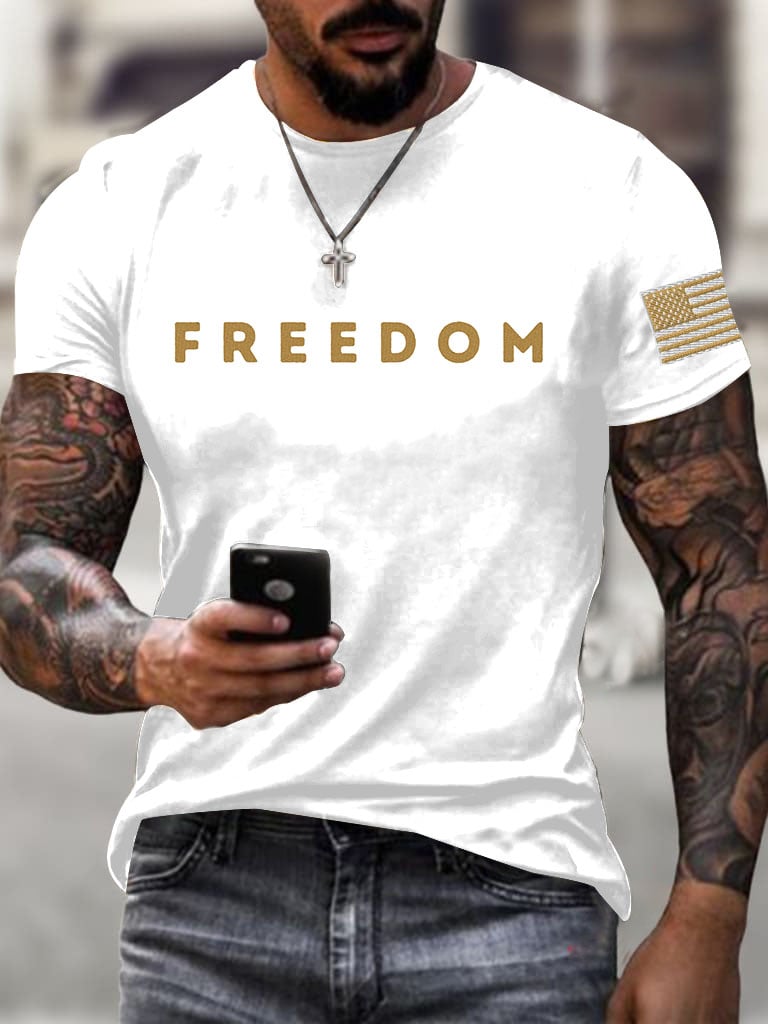 ๐ Men's Freedom Printed Round Neck T-Shirt - Perfect Gift for Holidays & Special Occasions ๐