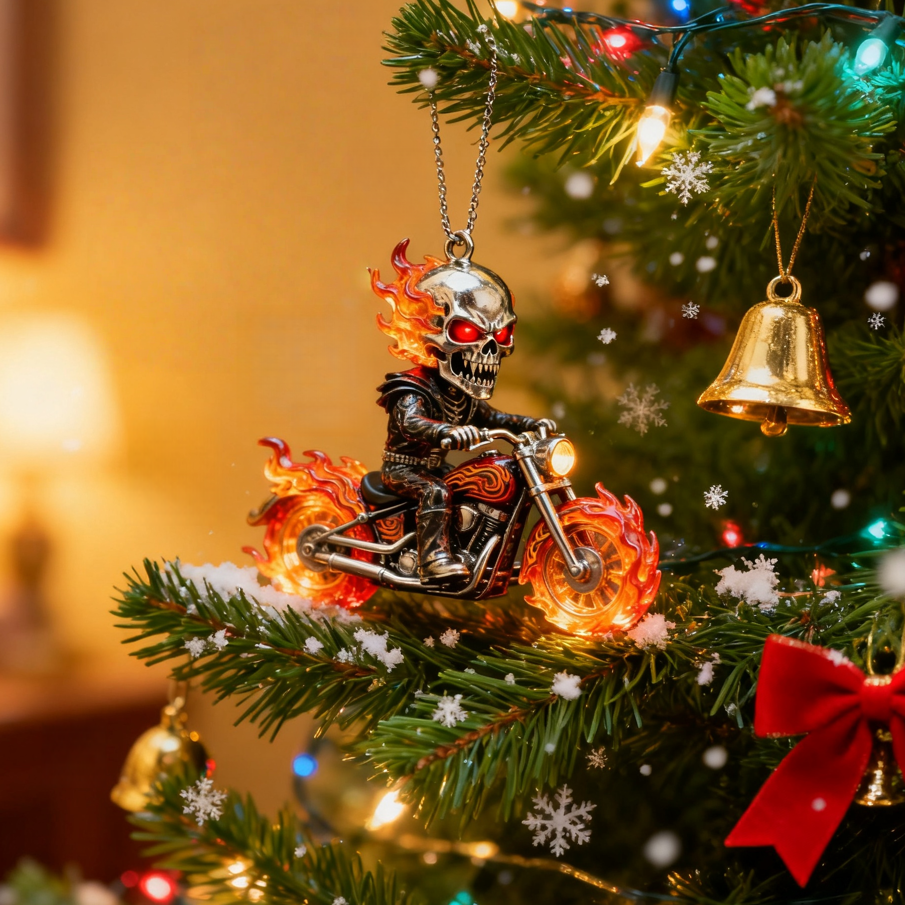 🔥 Blazing Skull Biker Ornament - Perfect Holiday & Special Occasion Gift 🎁