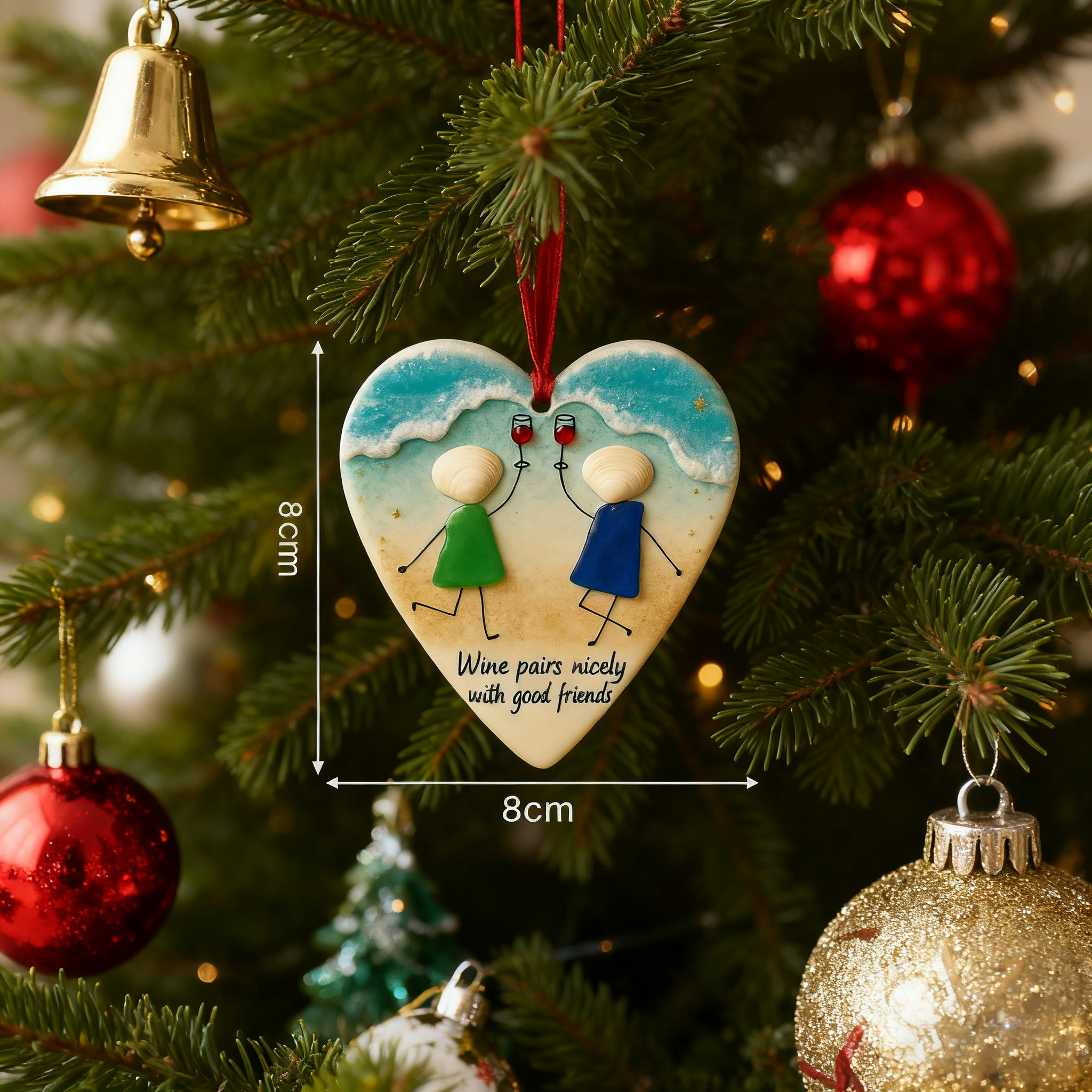 Wine & Friends Seaglass Ornament 🎁✨ Perfect Gift for Holidays & Special Occasions