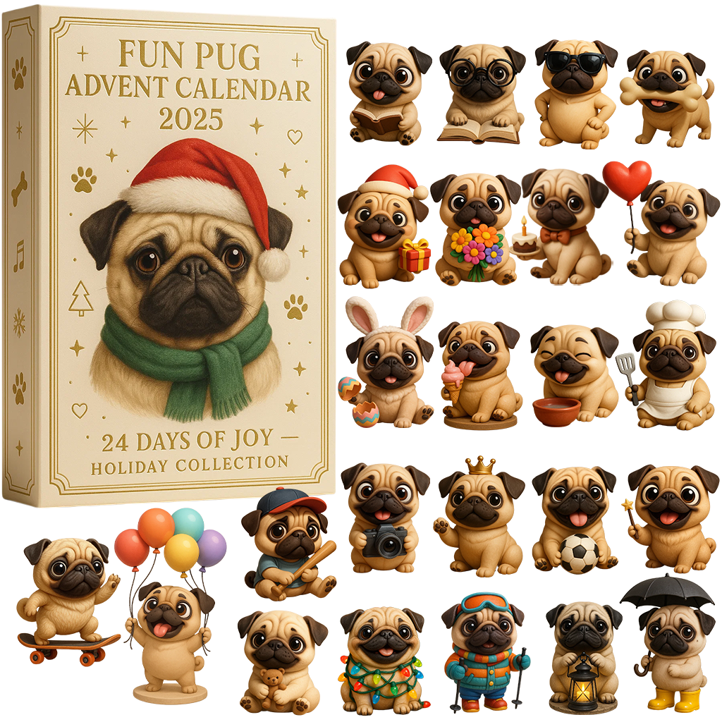 🎄🐶 Fun Pug Advent Calendar 2025 – 24 Days of Pug-tastic Holiday Joy! Perfect Gift for Christmas & Special Occasions!