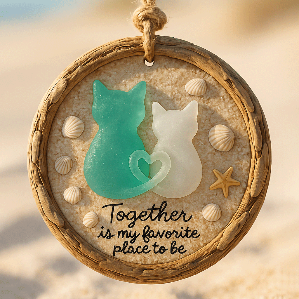 ✨Together Is My Favorite Place to Be✨ Sea Glass Cat Beach Ornament – Perfect Holiday & Special Occasion Gift 🎁