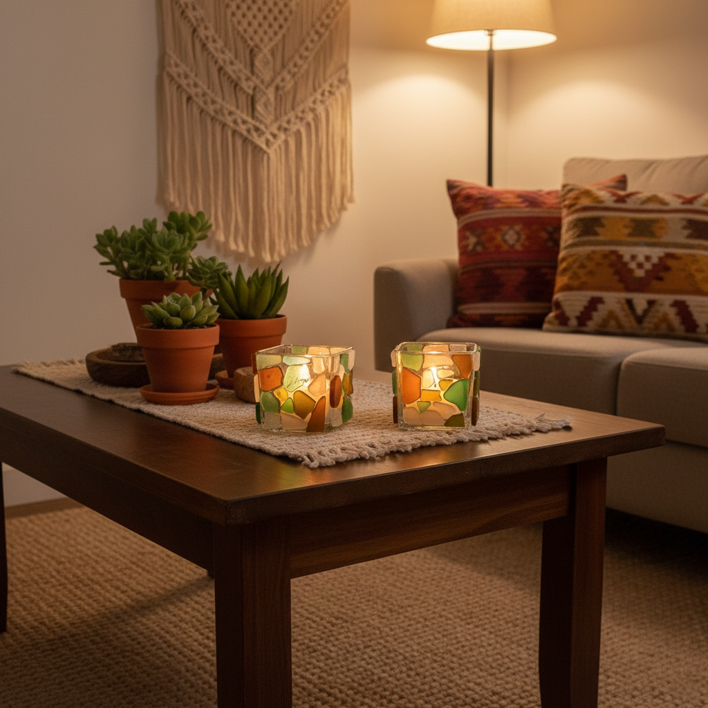 ✨Multi-Colour Sea Glass Tea Light Holder – Perfect Holiday & Gift Idea 🎁