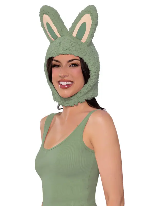 Little Monster Costume Hood 🎁👻 - Green Plush with Tall Ears & Velcro Closure, Perfect Halloween & Christmas Gift for Kids