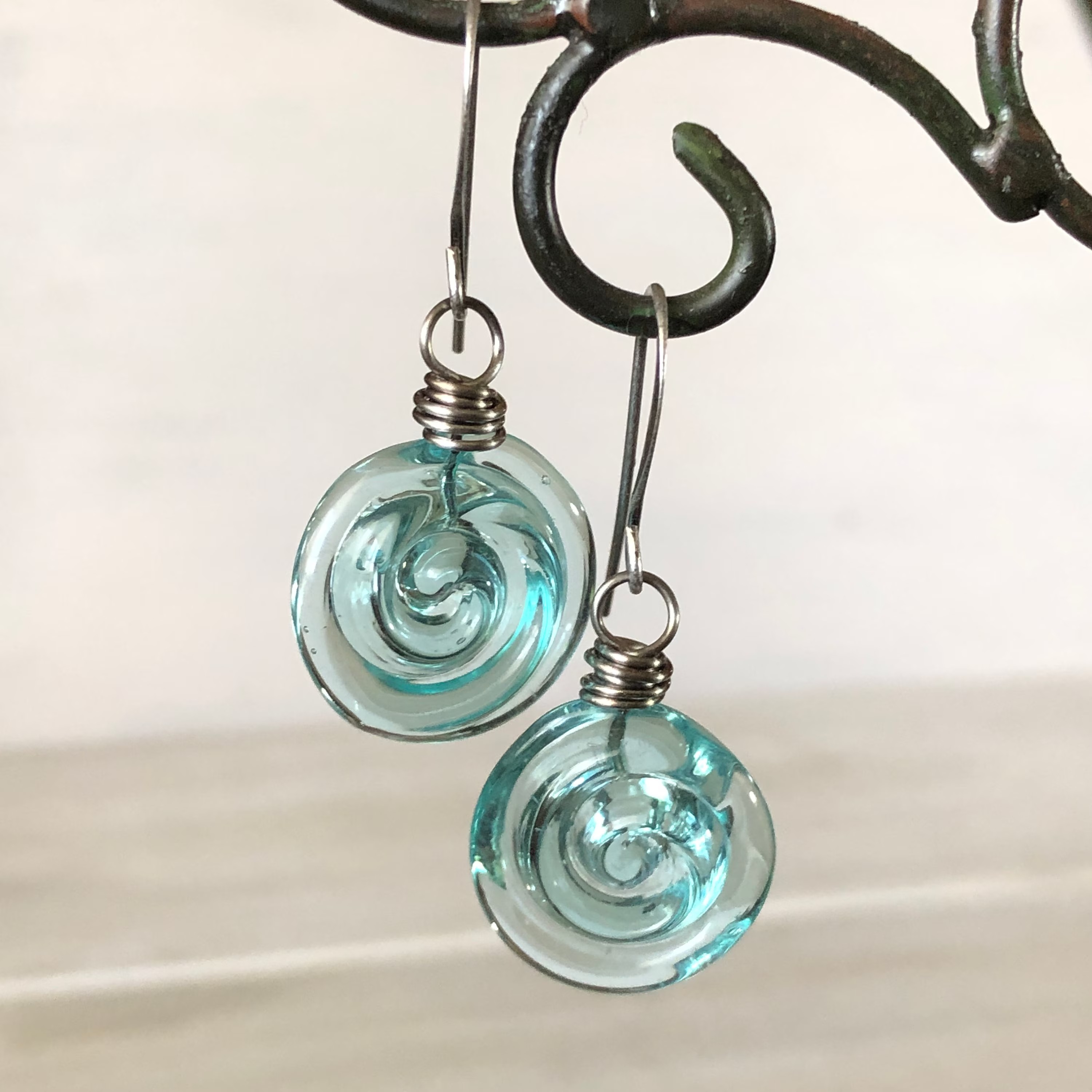 ✨ Recycled Glass Spiral Earrings: Upcycled Mason Jar Dangles – Perfect Holiday & Special Occasion Gift! 🎁