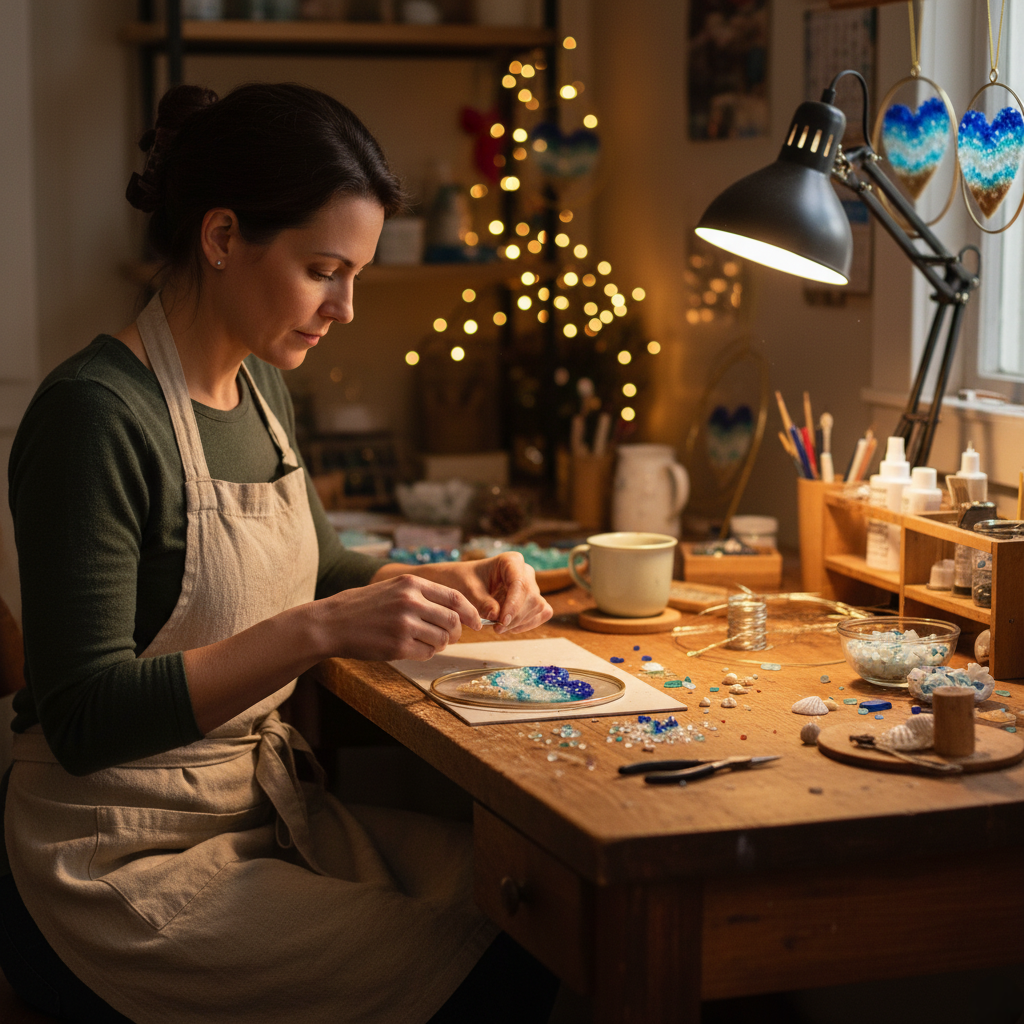 💙🌊 Sea Glass Heart Ornament – Handmade Coastal Holiday Gift for Christmas, Valentines & Special Occasions 🎁✨