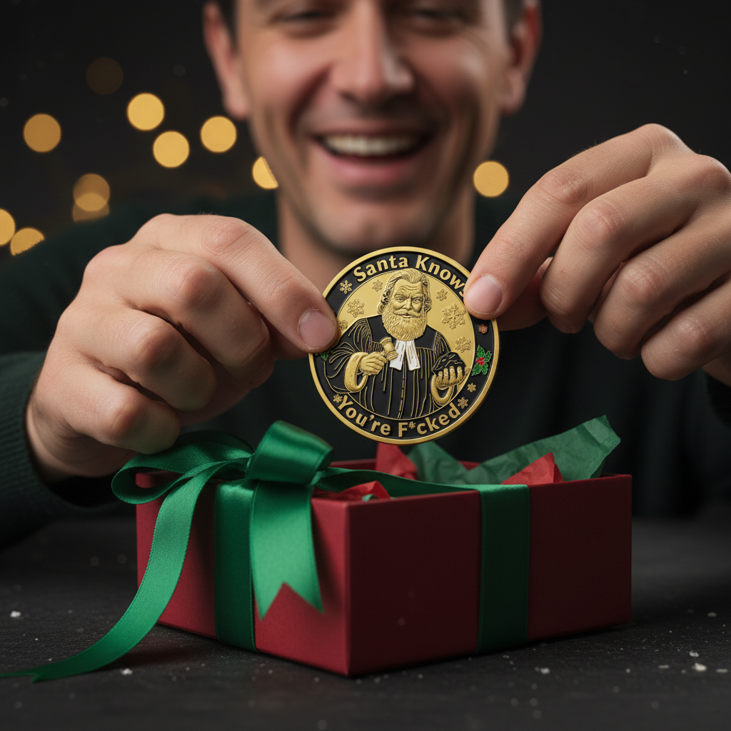 🎁 Early Christmas Sale 60% – Santa Knows You’re F*cked Coin ⭐ Funny & Unique Holiday Gift for Special Occasions